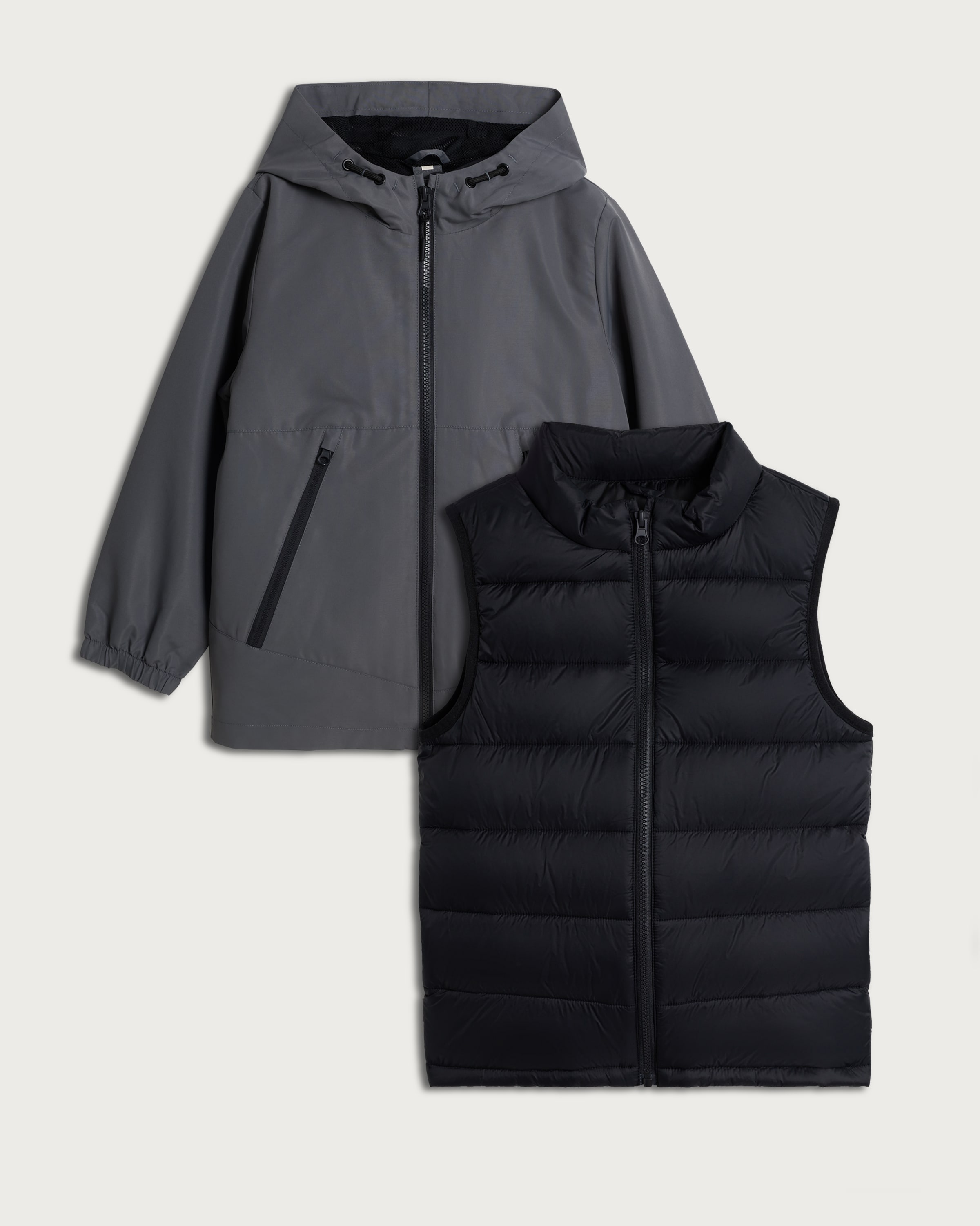 F&F Boys 2-Piece Hooded Jacket and Padded Gilet Set in Grey thumbnail 2