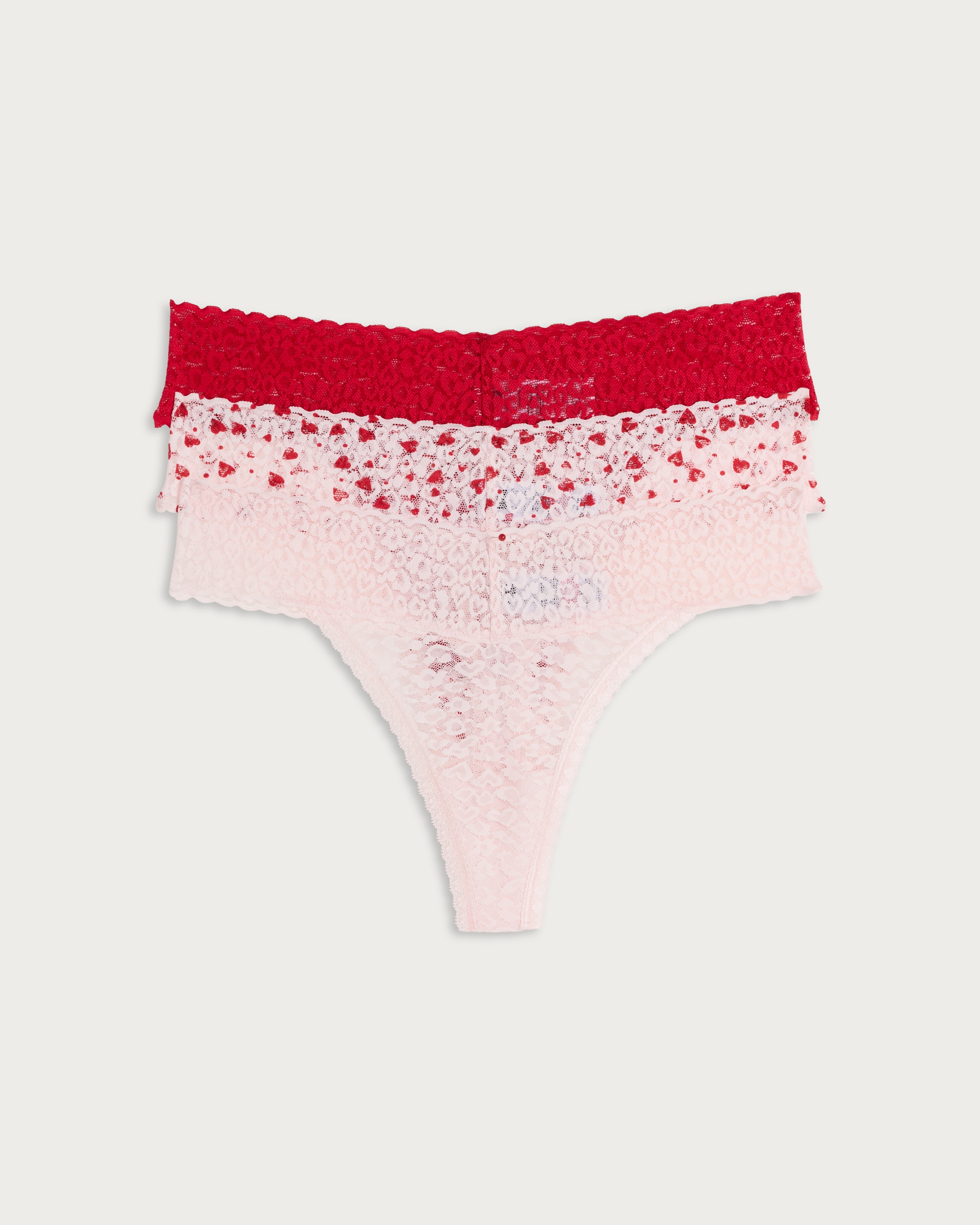 F&F 3-Pack Lace Heart Print Thongs in Multi thumbnail 4