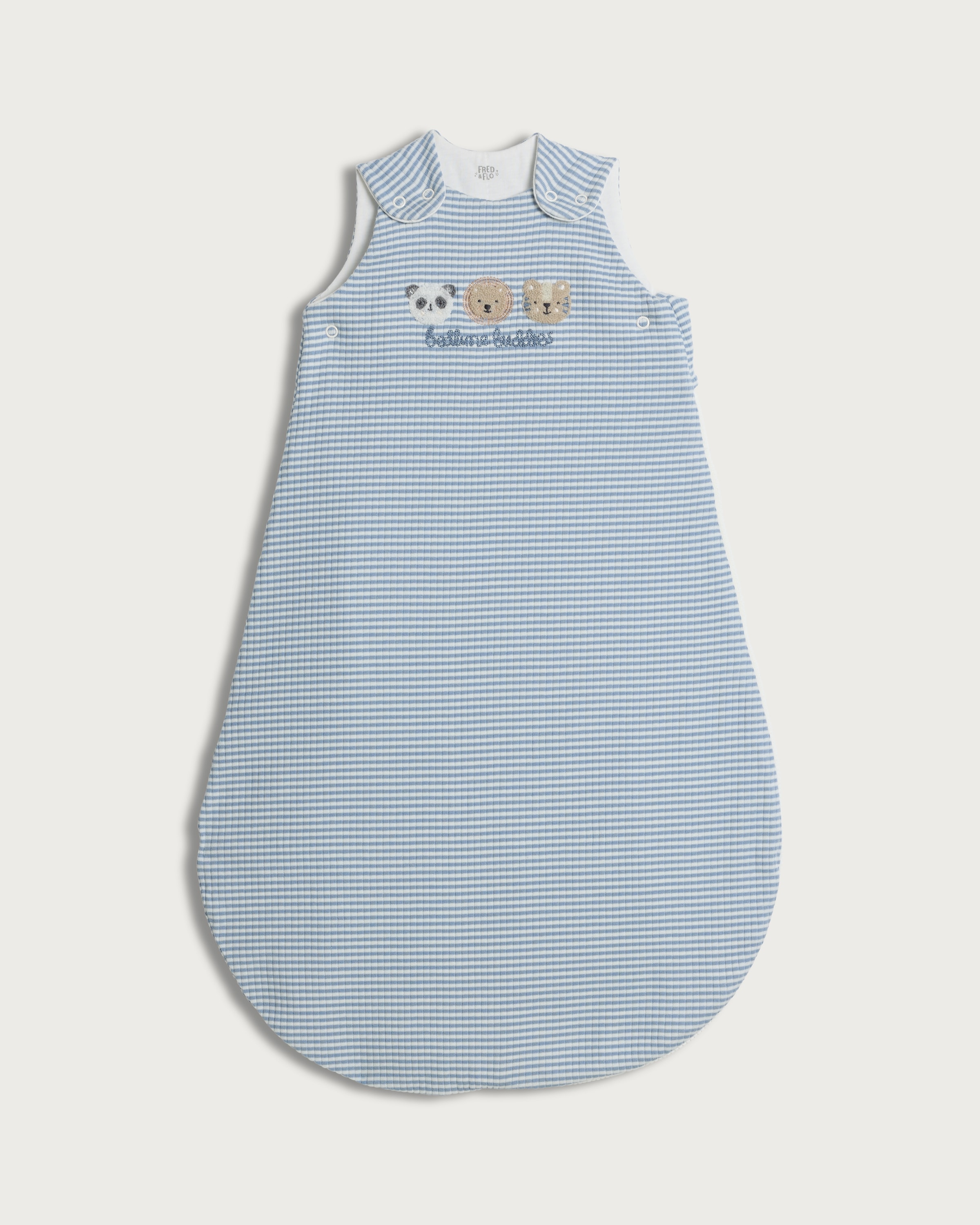 F&F Baby Cotton Rich Striped Animal Friends 1.5 Tog Sleeping Bag in Blue