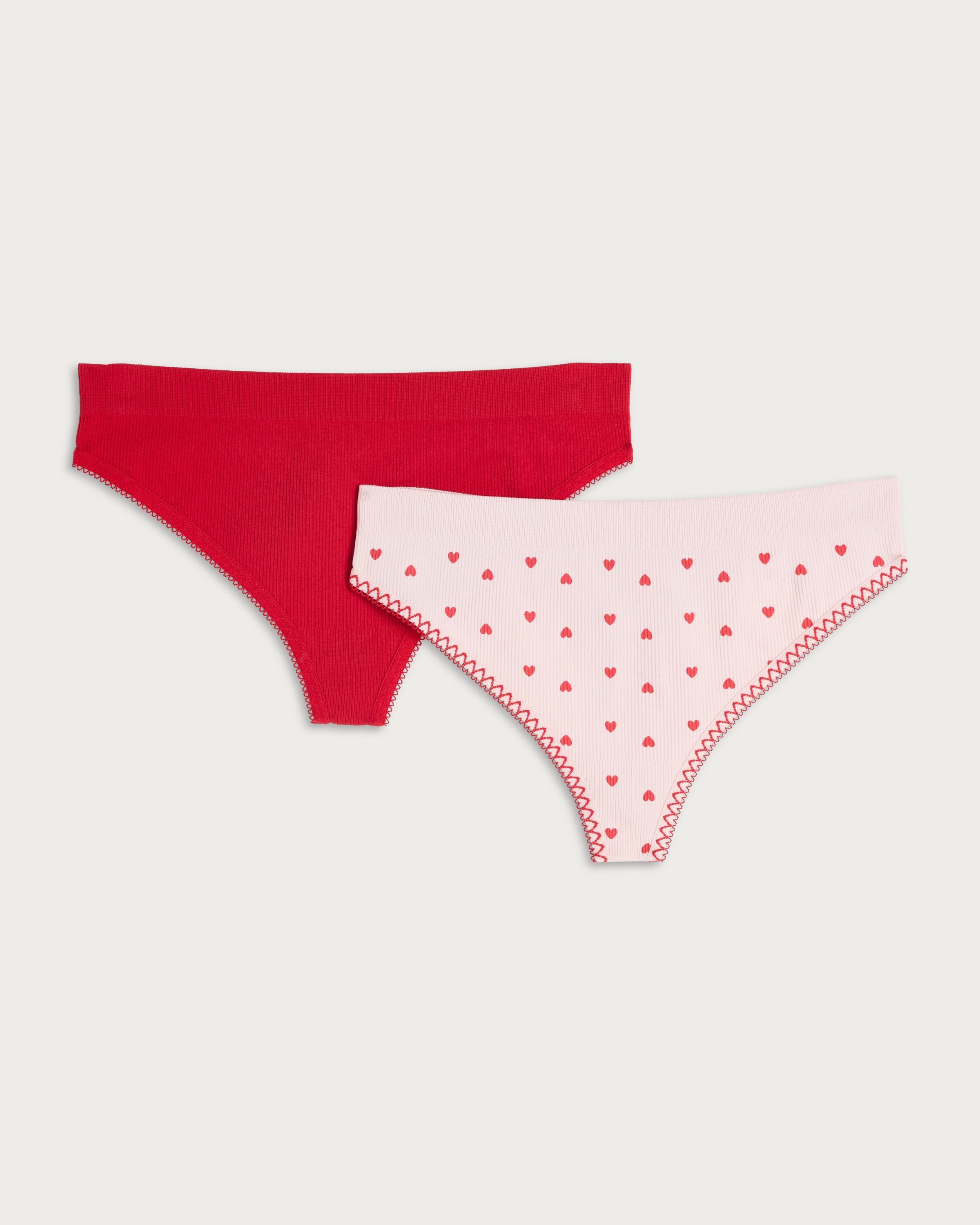 F&F 2-Pack Ribbed Heart Print Thongs in Multi thumbnail 4