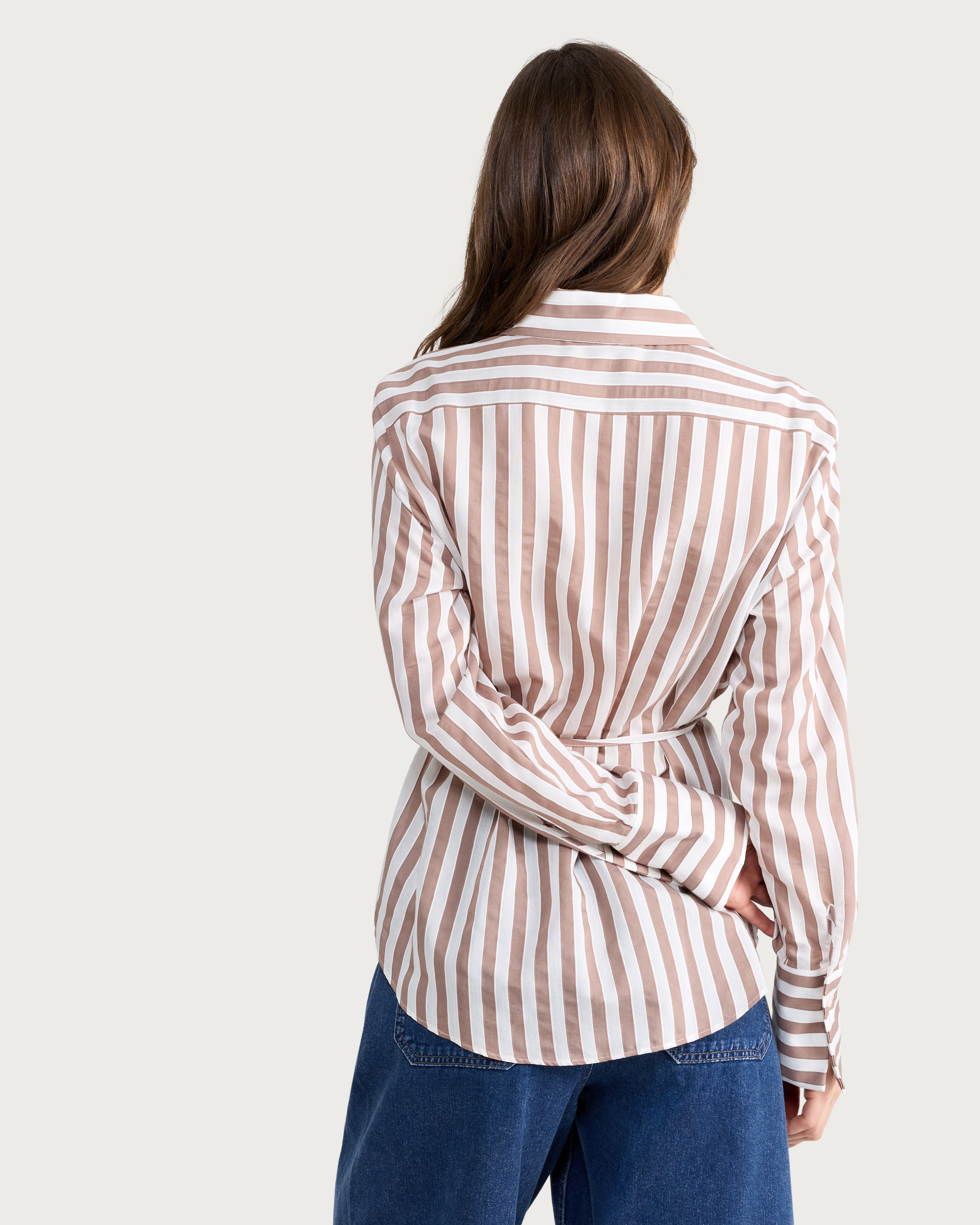 F&F Textured Striped Tie Waist Shirt in Neutral thumbnail 3