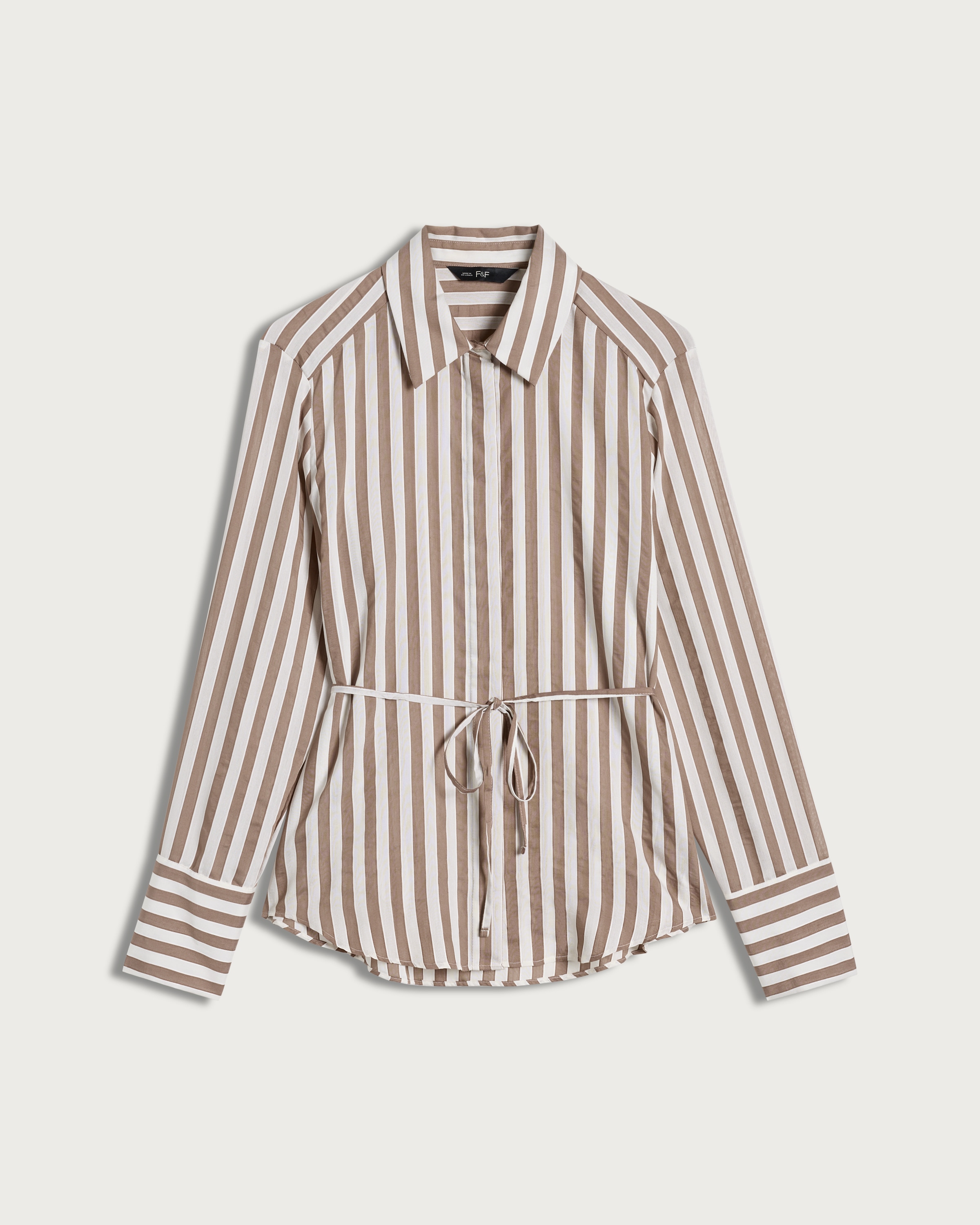 F&F Textured Striped Tie Waist Shirt in Neutral thumbnail 4