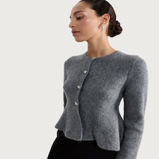 F&F Embellished Button Peplum Knit Cardigan in Grey