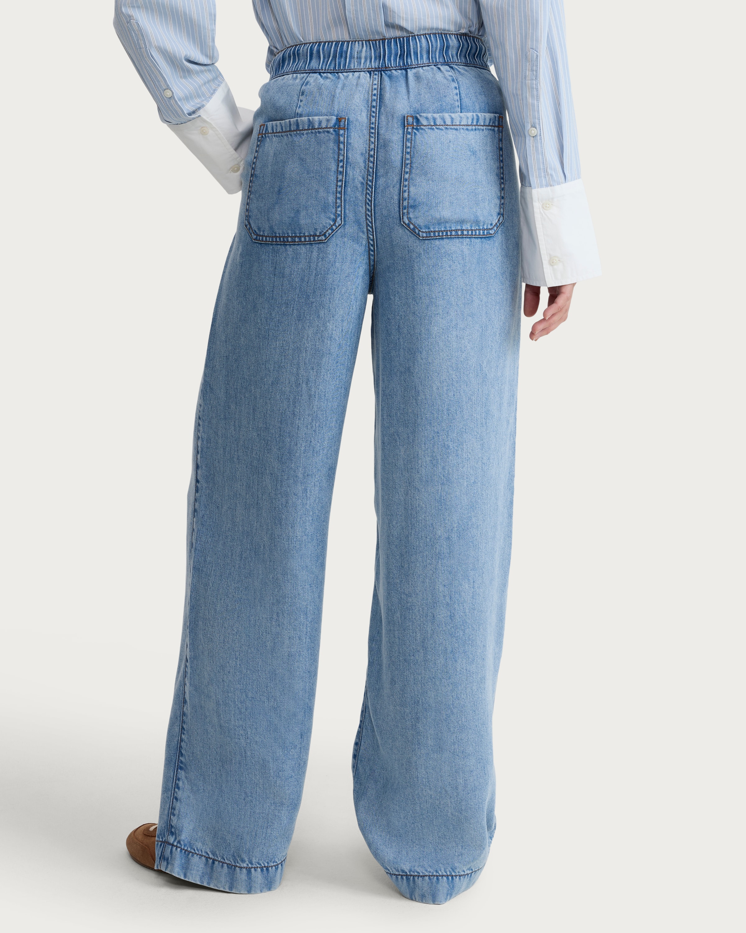 The F&F Edit Pure Lyocell Wide Leg Drawstring Jeans in Blue thumbnail 3