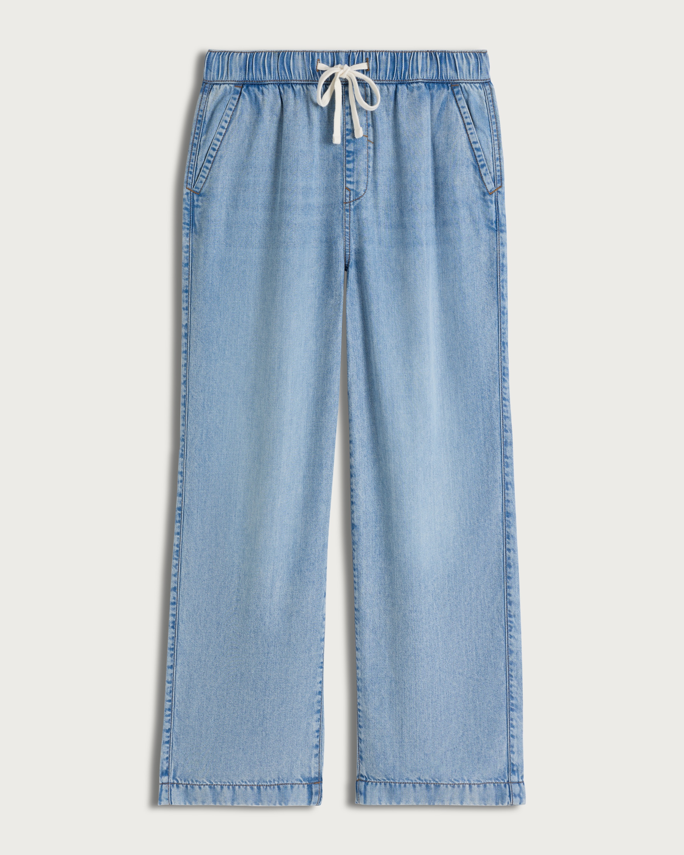 The F&F Edit Pure Lyocell Wide Leg Drawstring Jeans in Blue thumbnail 4