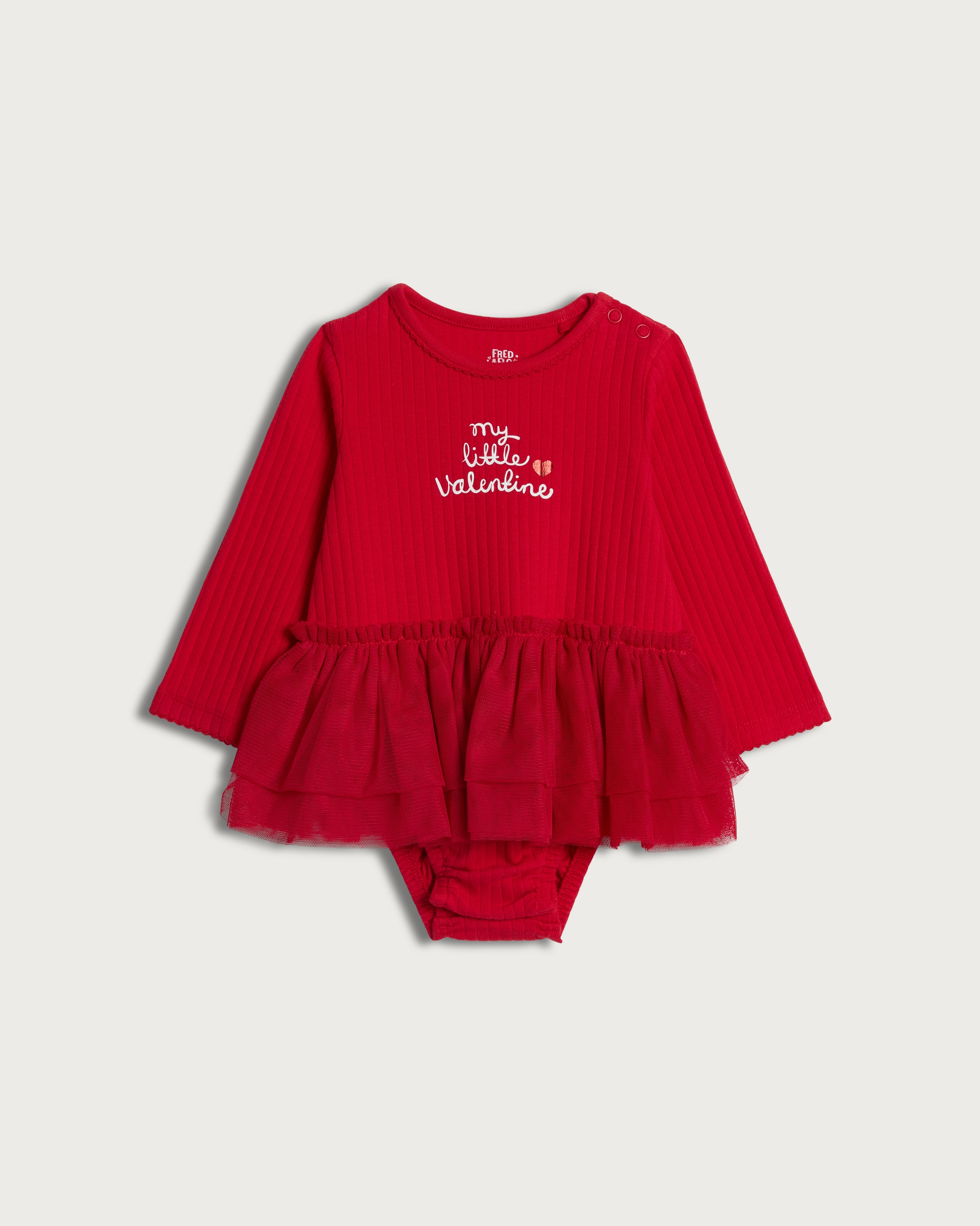 F&F Baby Cotton Rich Ribbed My Little Valentine Long Sleeved Bodysuit in Red