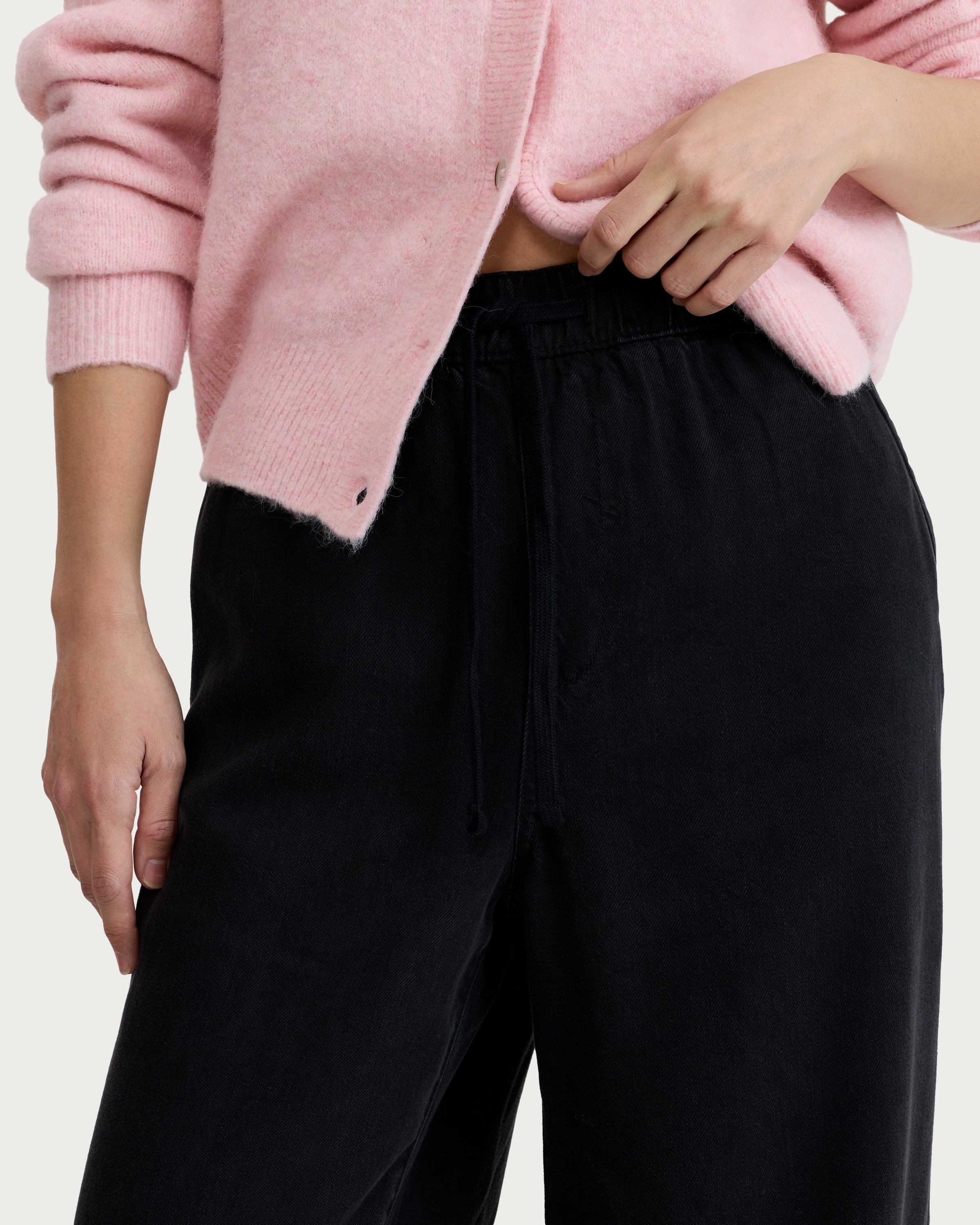 F&F Pure Lyocell High Rise Wide Leg Drawstring Jeans in Black thumbnail 2