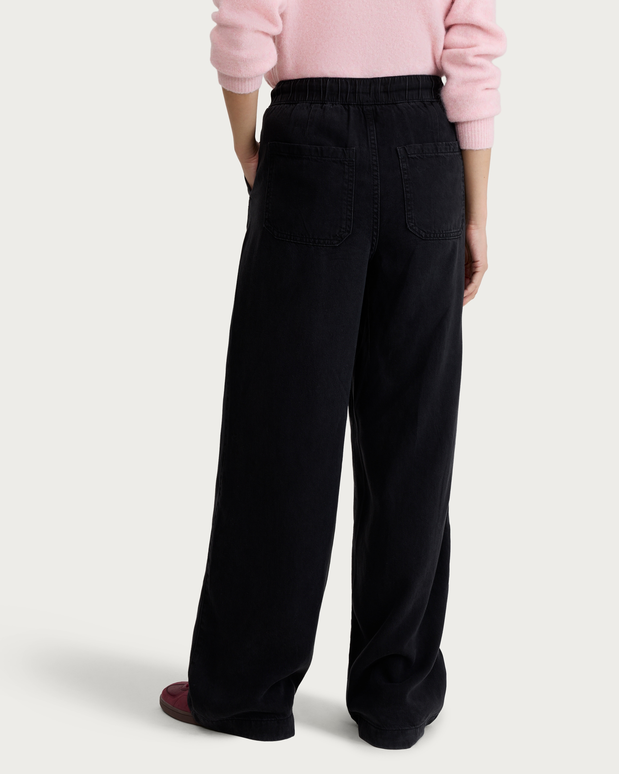 F&F Pure Lyocell High Rise Wide Leg Drawstring Jeans in Black thumbnail 3