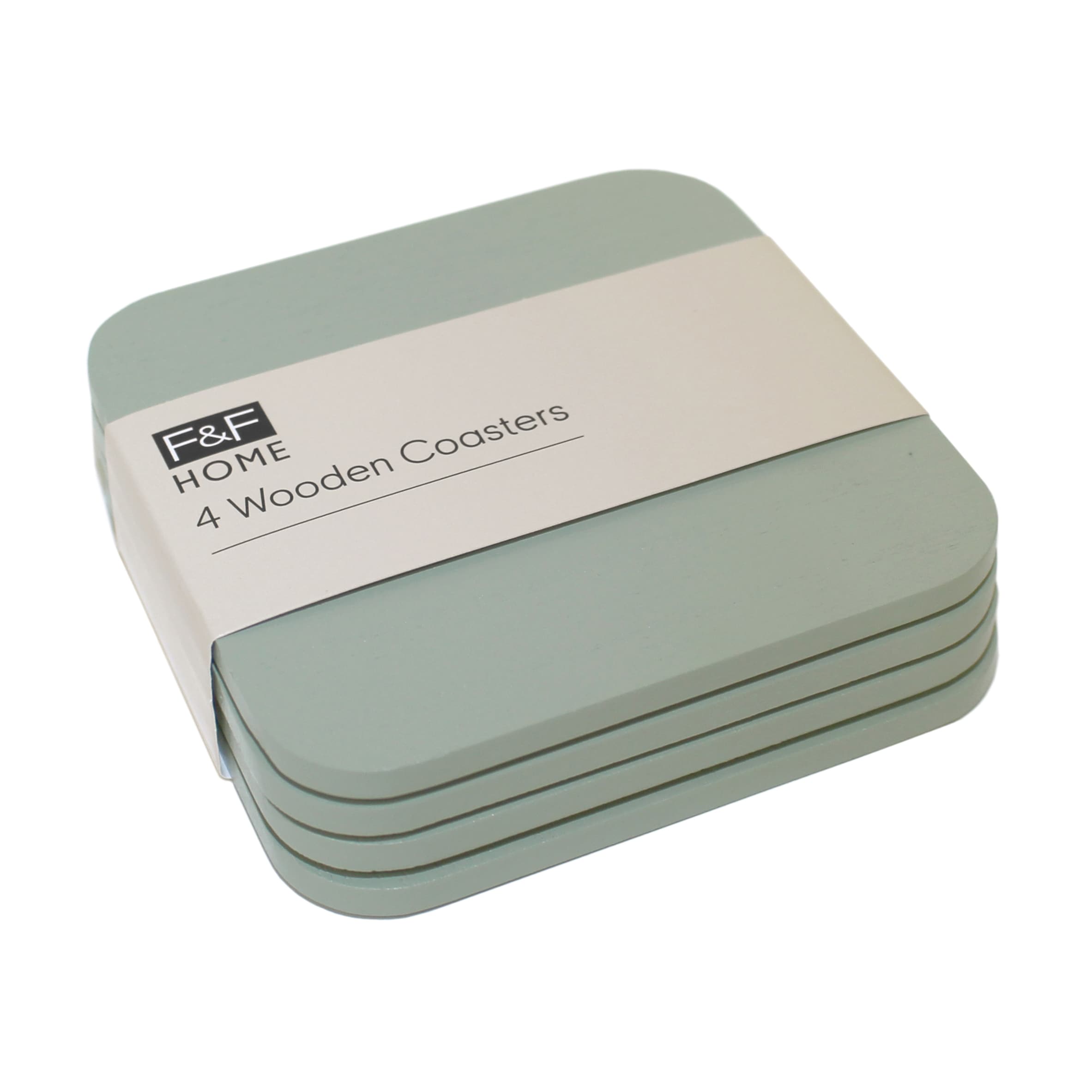 F&F Home Sage Green Wooden Coaster 4 Pack