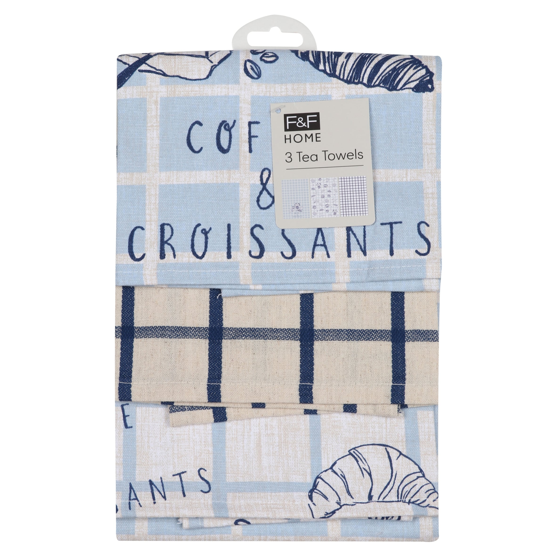 F&F Home Coffee & Croissant Tea Towel 3 Pack