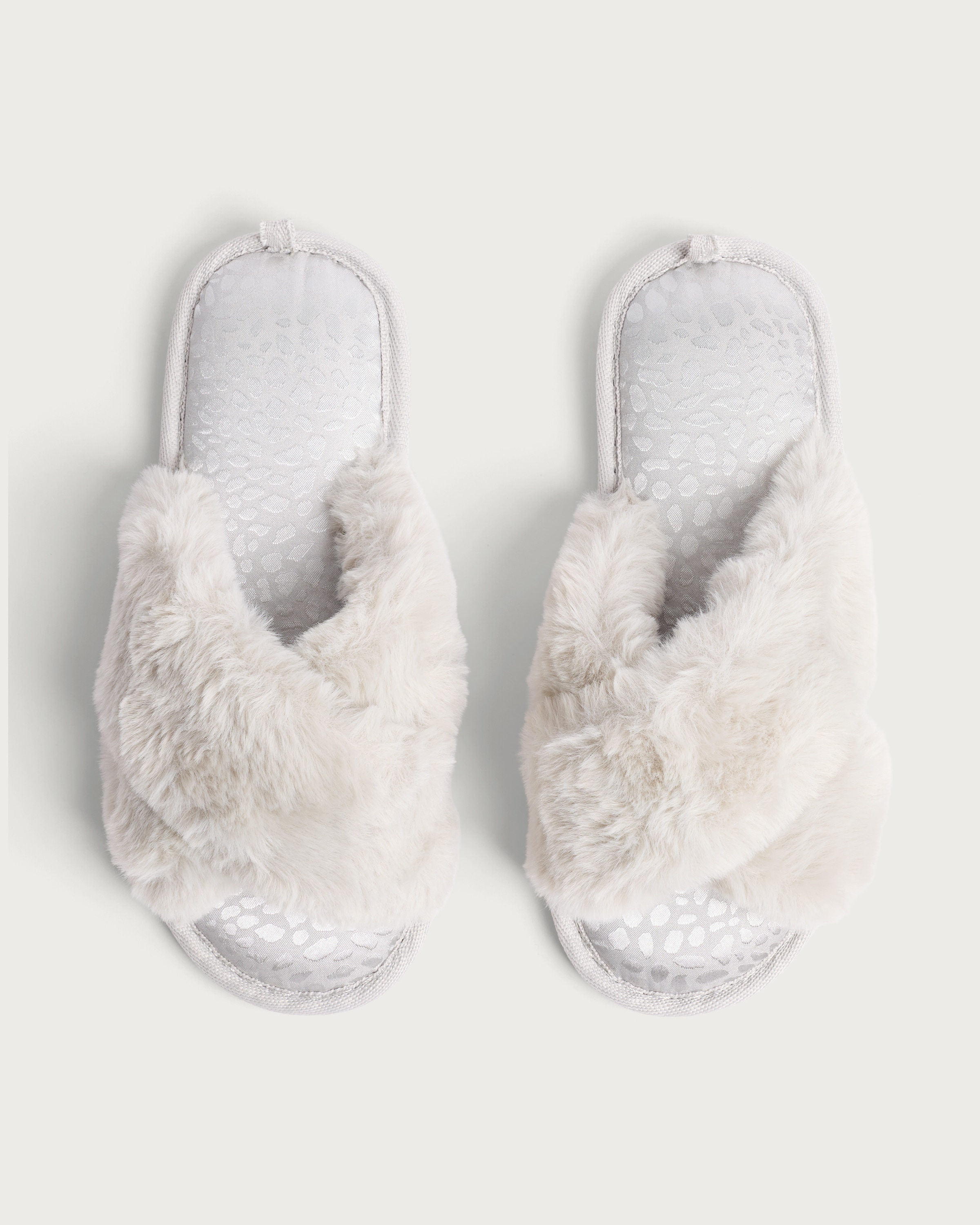 F&F Faux Fur Crossover Slippers in Grey thumbnail 2