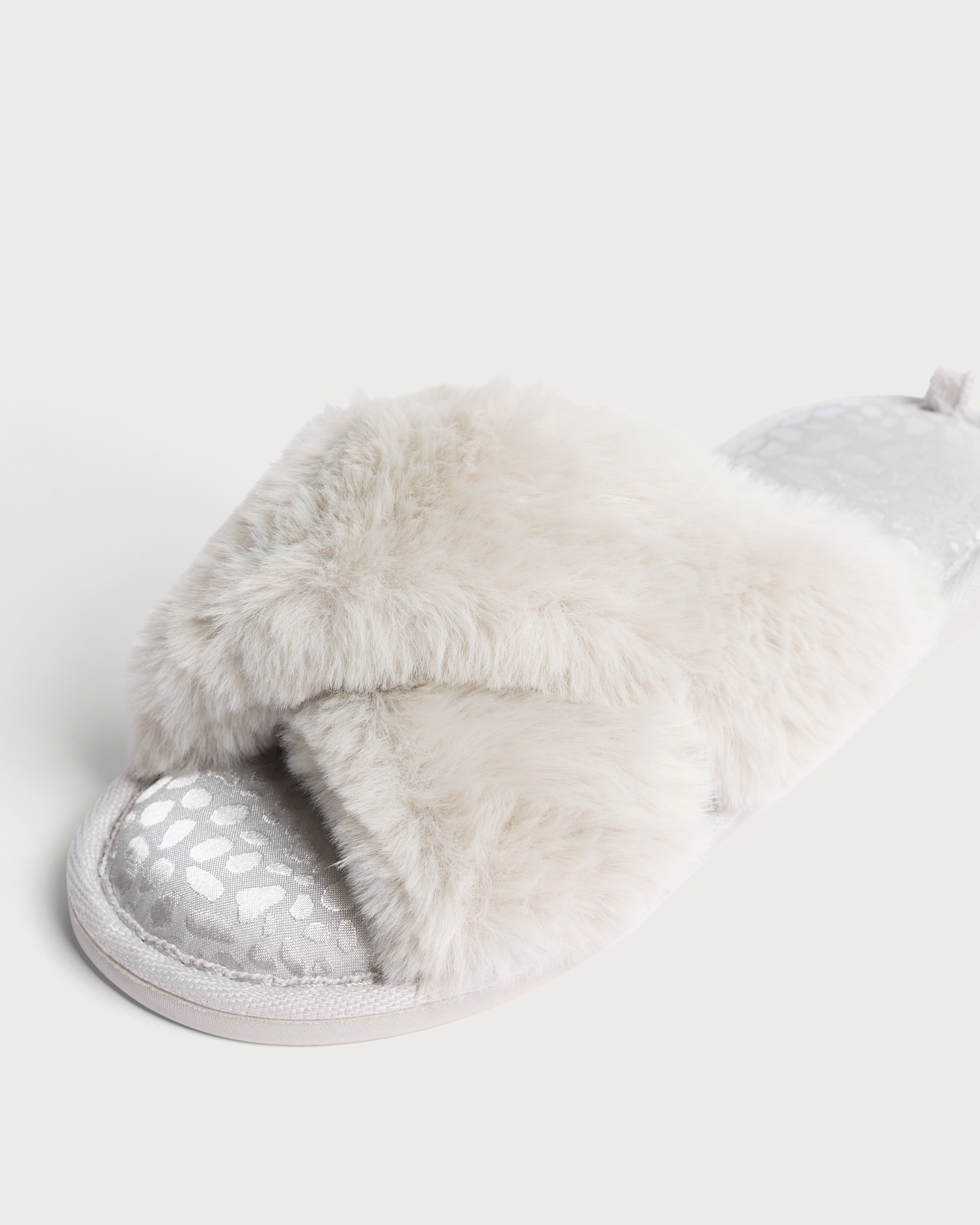 F&F Faux Fur Crossover Slippers in Grey thumbnail 3