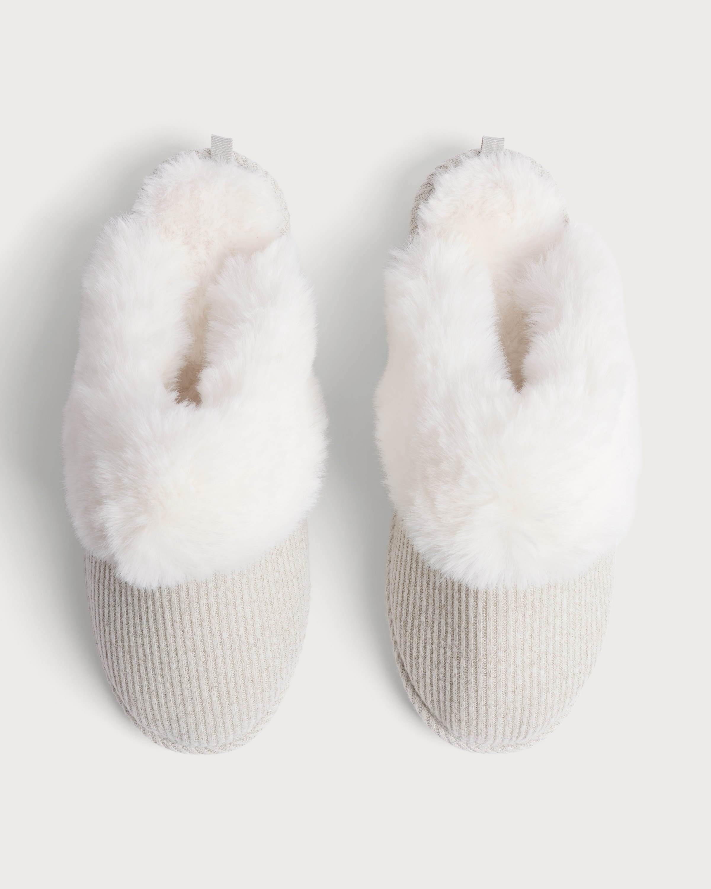 F&F Ribbed Faux Fur Trim Mule Slippers in Grey thumbnail 2
