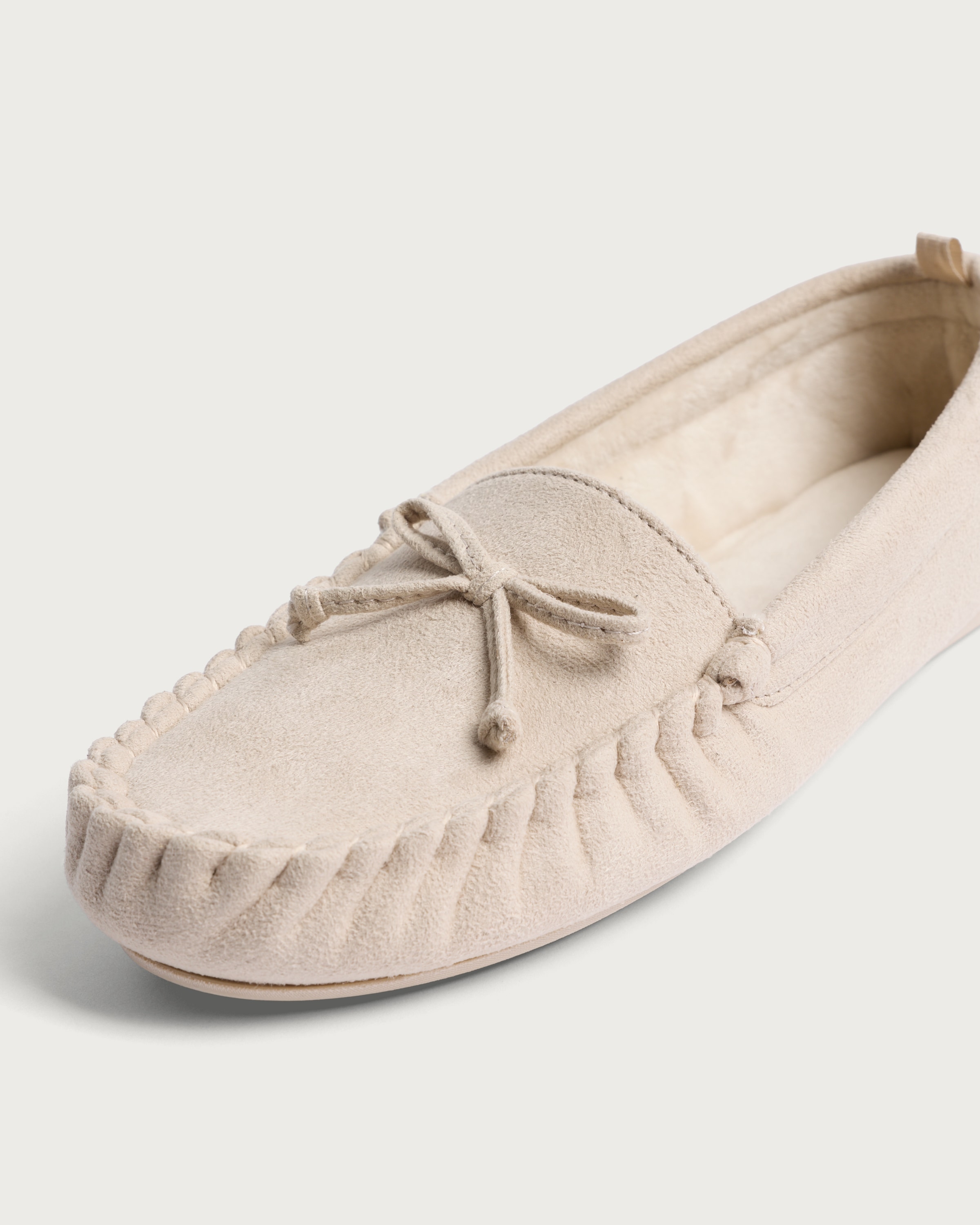 F&F Bow Detail Moccasin Slippers in Neutral thumbnail 3