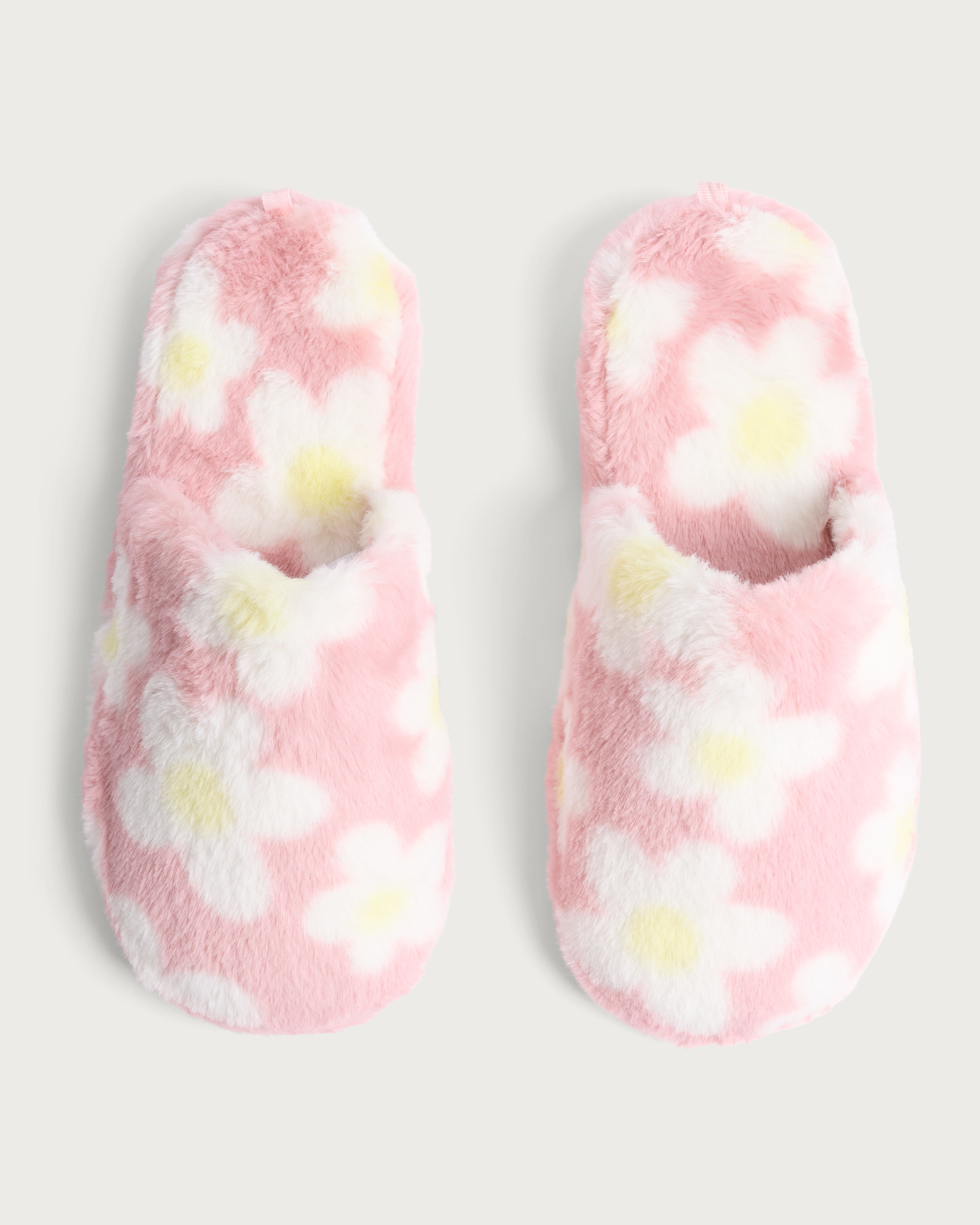 F&F Faux Fur Daisy Print Mule Slippers in Pink thumbnail 2