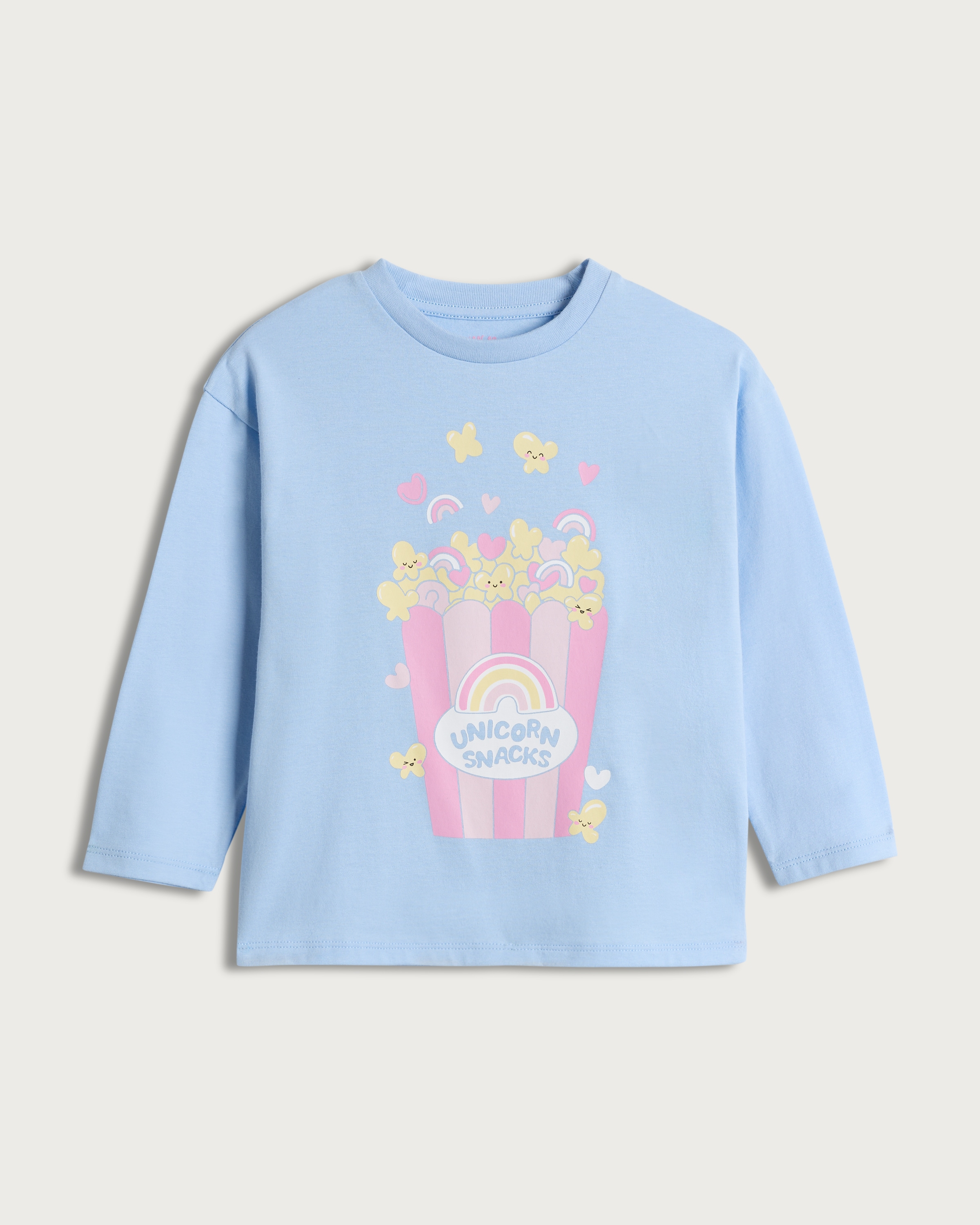 F&F Girls Pure Cotton Unicorn Snacks Long Sleeved Top in Blue thumbnail 4