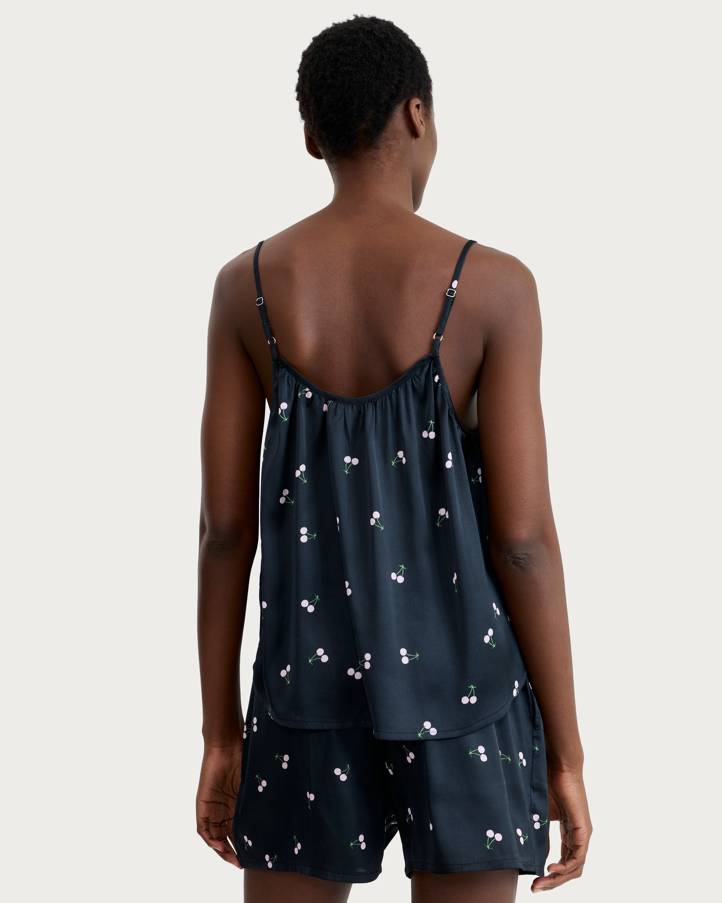 F&F Satin Cherry Print Pyjama Set in Multi Black thumbnail 3