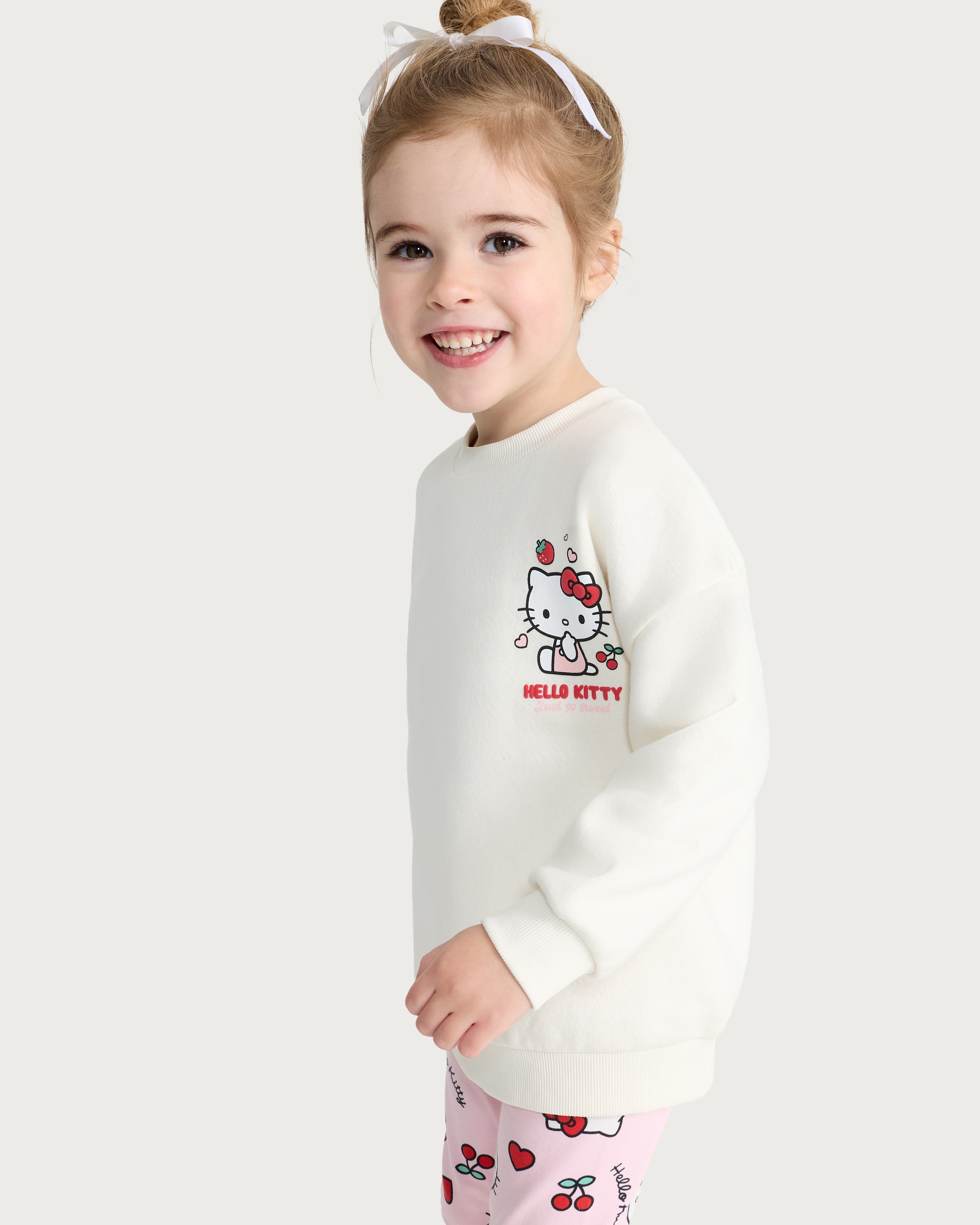 Hello Kitty 2-Piece Cotton Rich Berry Cute Sweatshirt and Leggings Set in Multi Pink thumbnail 3