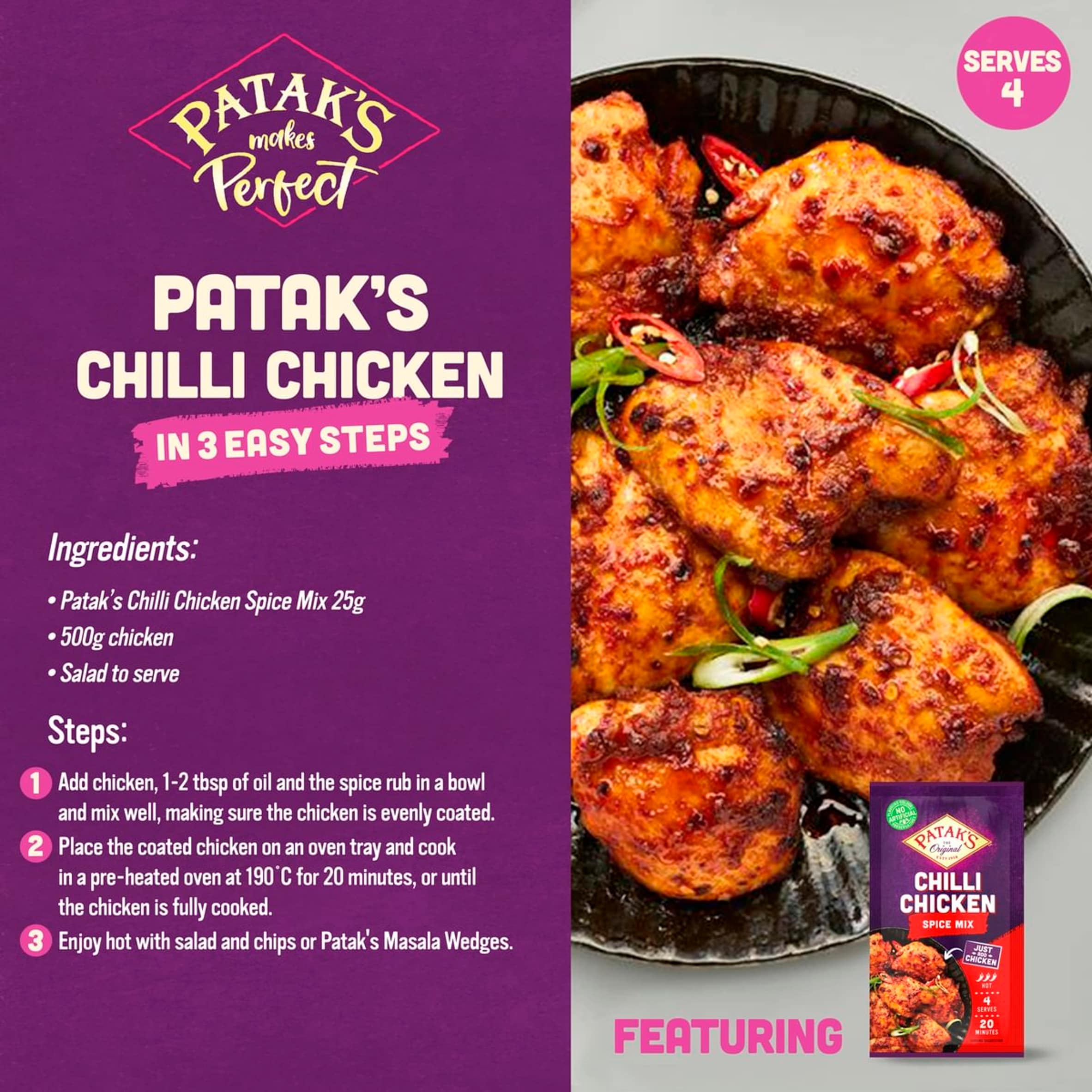 Patak's Chilli Chicken Spice Mix 25g thumbnail 2