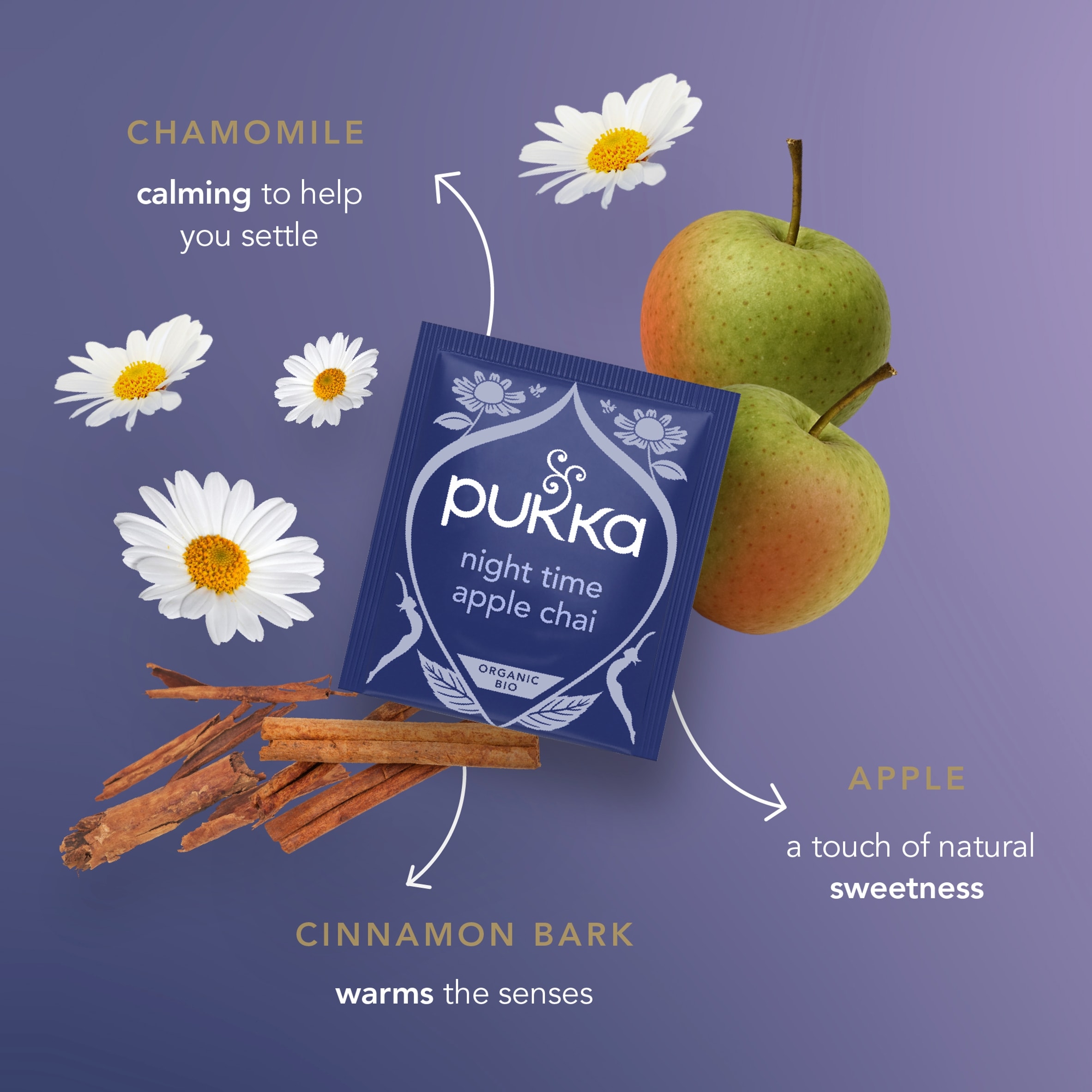 Pukka Organic Night Time Apple Chai Herbal Tea With Chamomile 20 Sleep Tea Bags 36g thumbnail 3