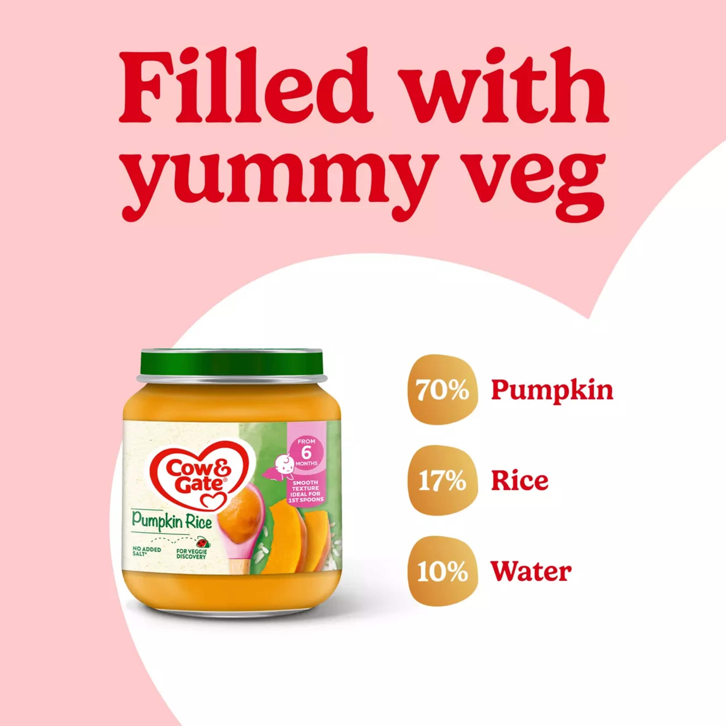 Cow & Gate Pumpkin Rice Baby Food Snack Jar 6+ Months 125g thumbnail 3