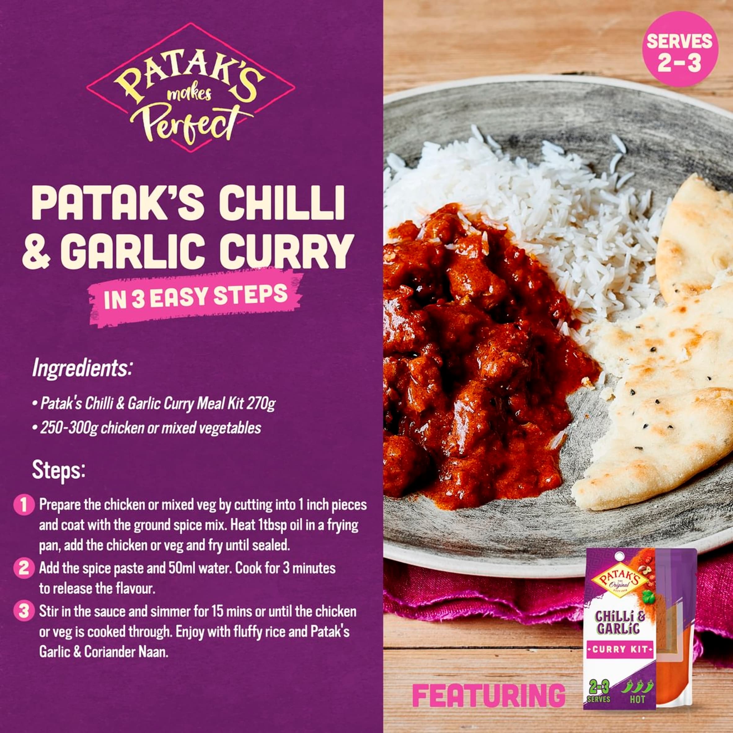Patak's Chilli & Garlic Curry Kit 270g thumbnail 2