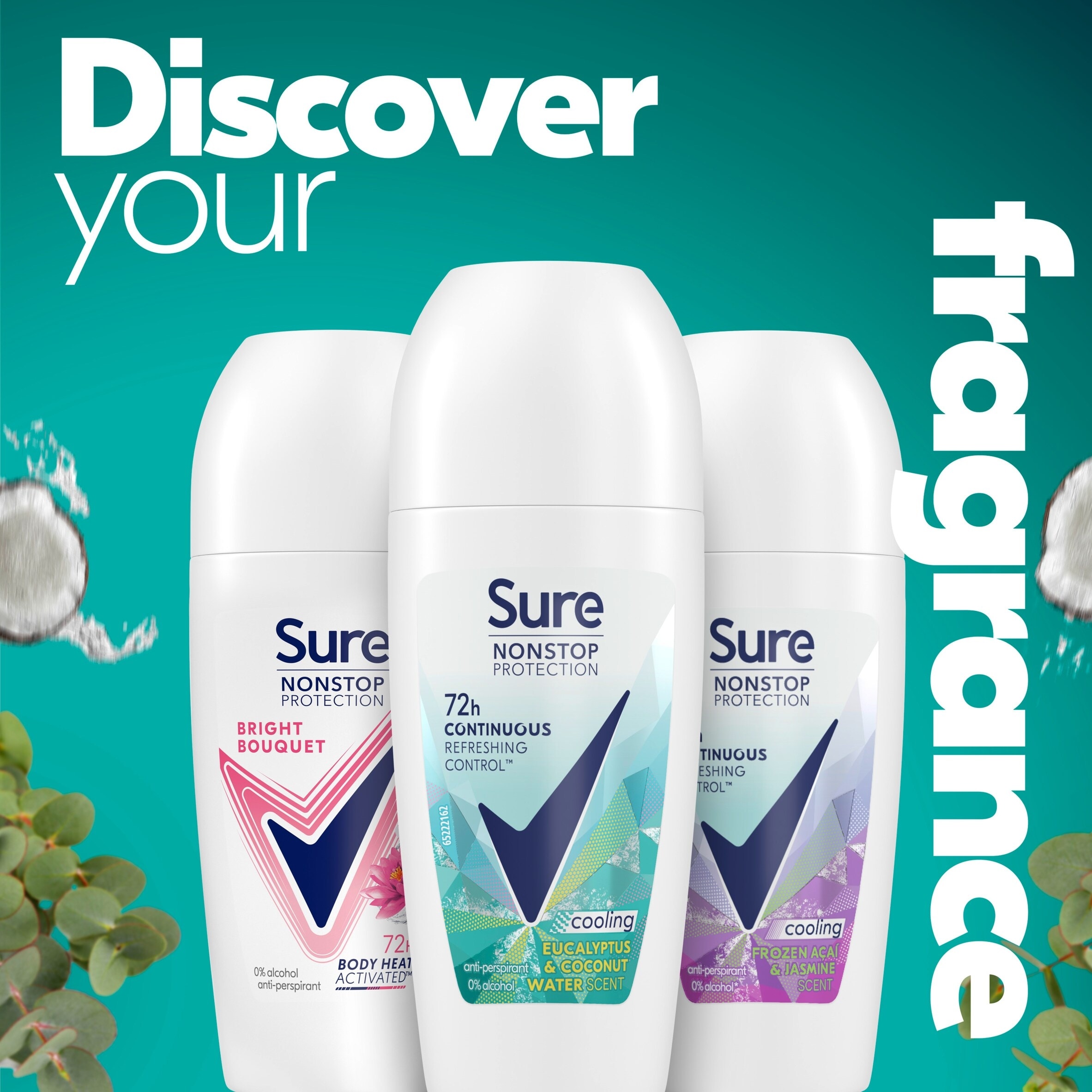 Sure Women Eucalyptus & Coconut water Scent 72h Nonstop Roll-On Antiperspirant Deodorant 50ml thumbnail 5