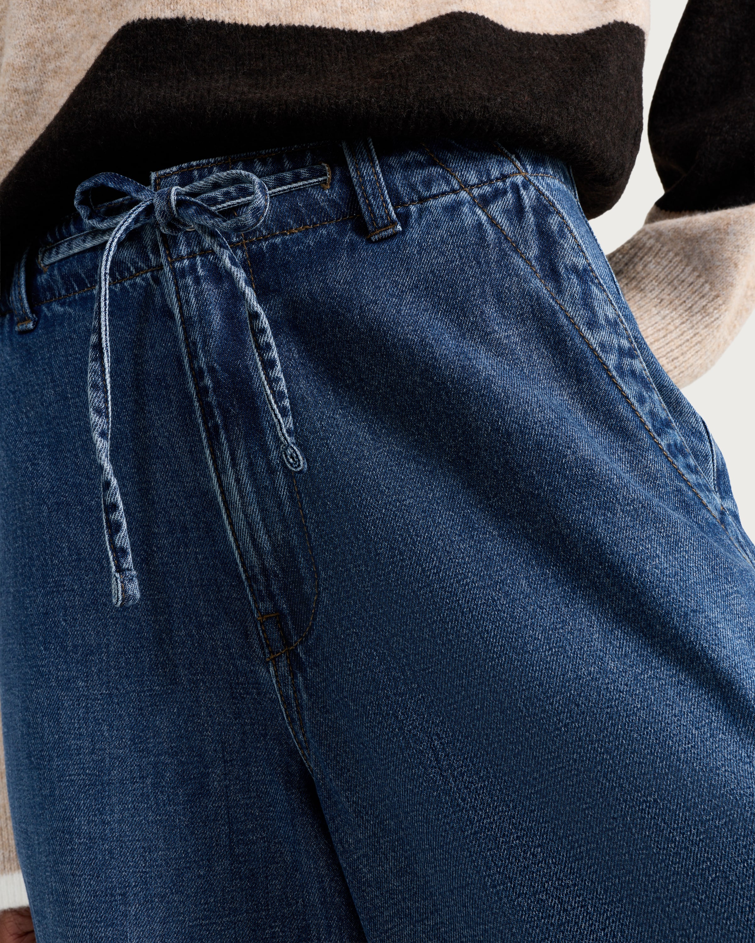 F&F Wide Leg Drawstring Jeans in Blue thumbnail 2