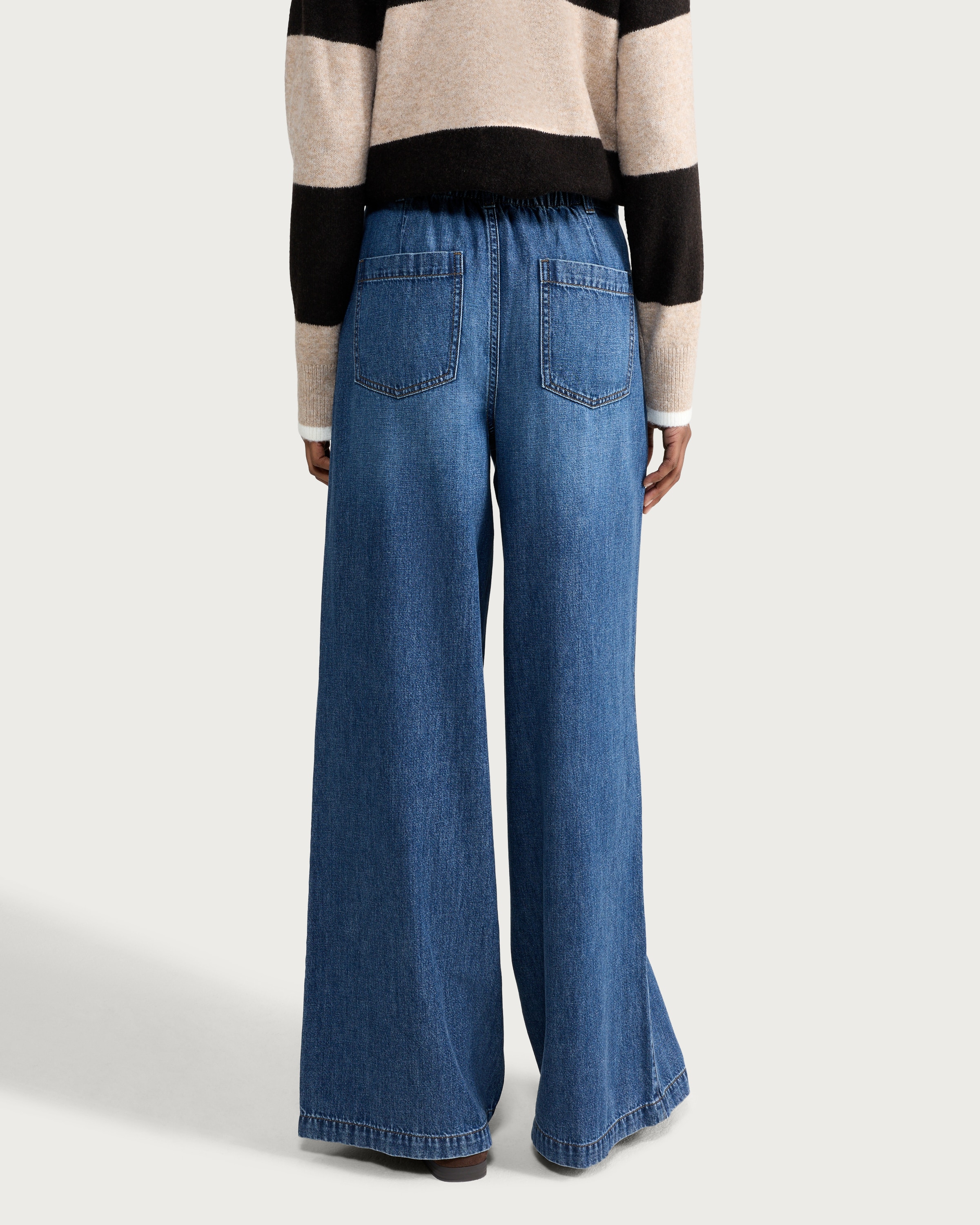 F&F Wide Leg Drawstring Jeans in Blue thumbnail 3