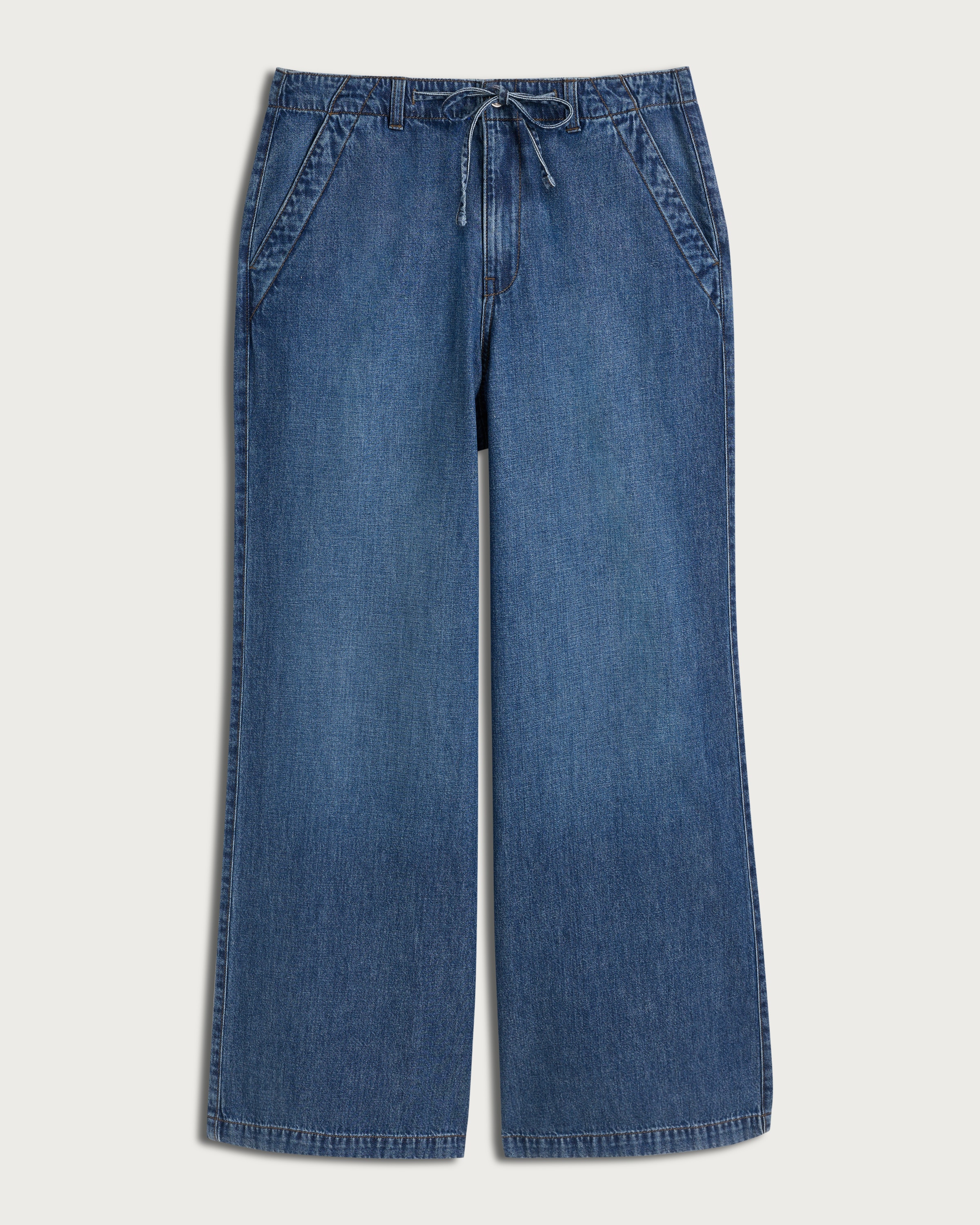 F&F Wide Leg Drawstring Jeans in Blue thumbnail 4