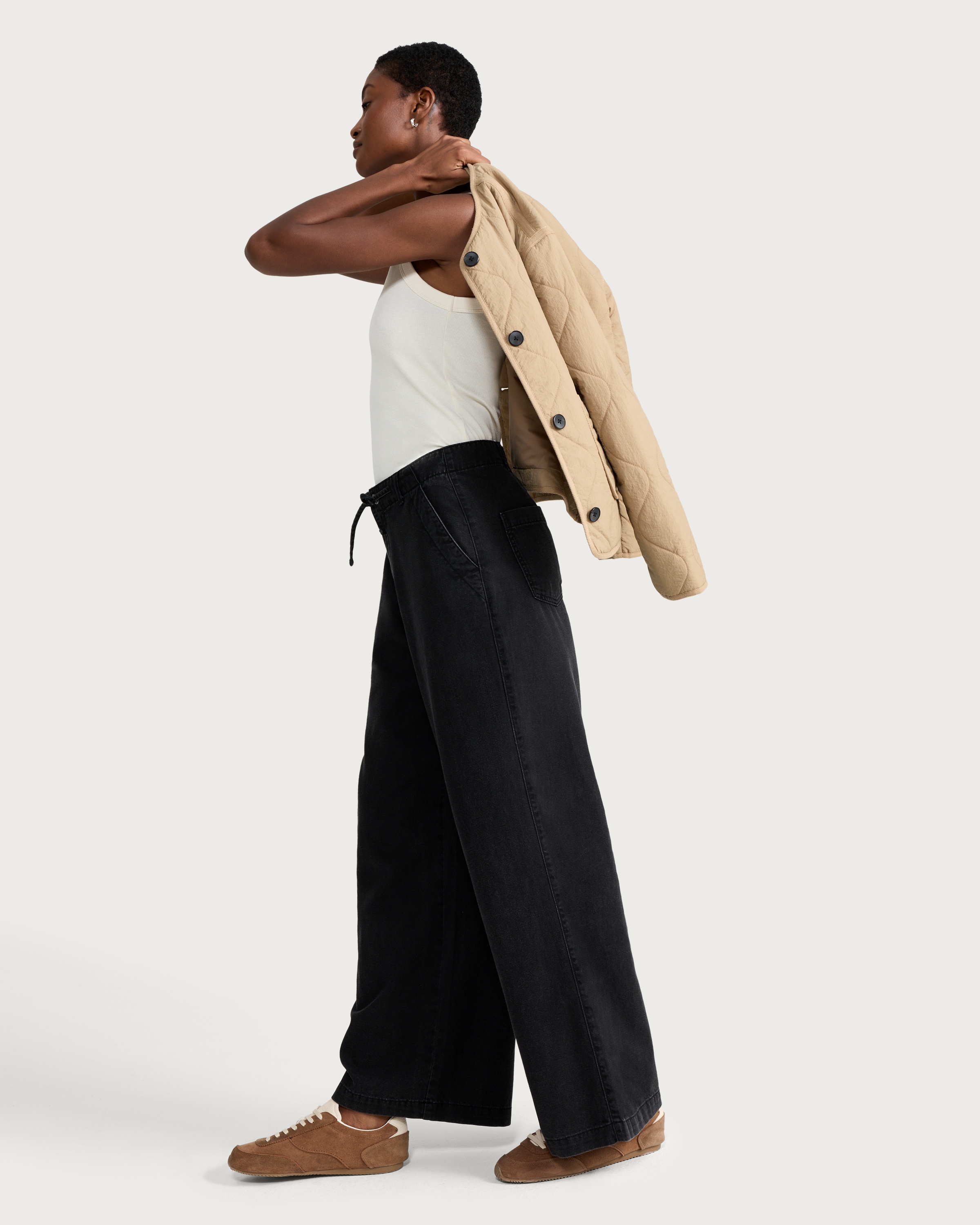 F&F High Rise Wide Leg Drawstring Jeans in Black thumbnail 2