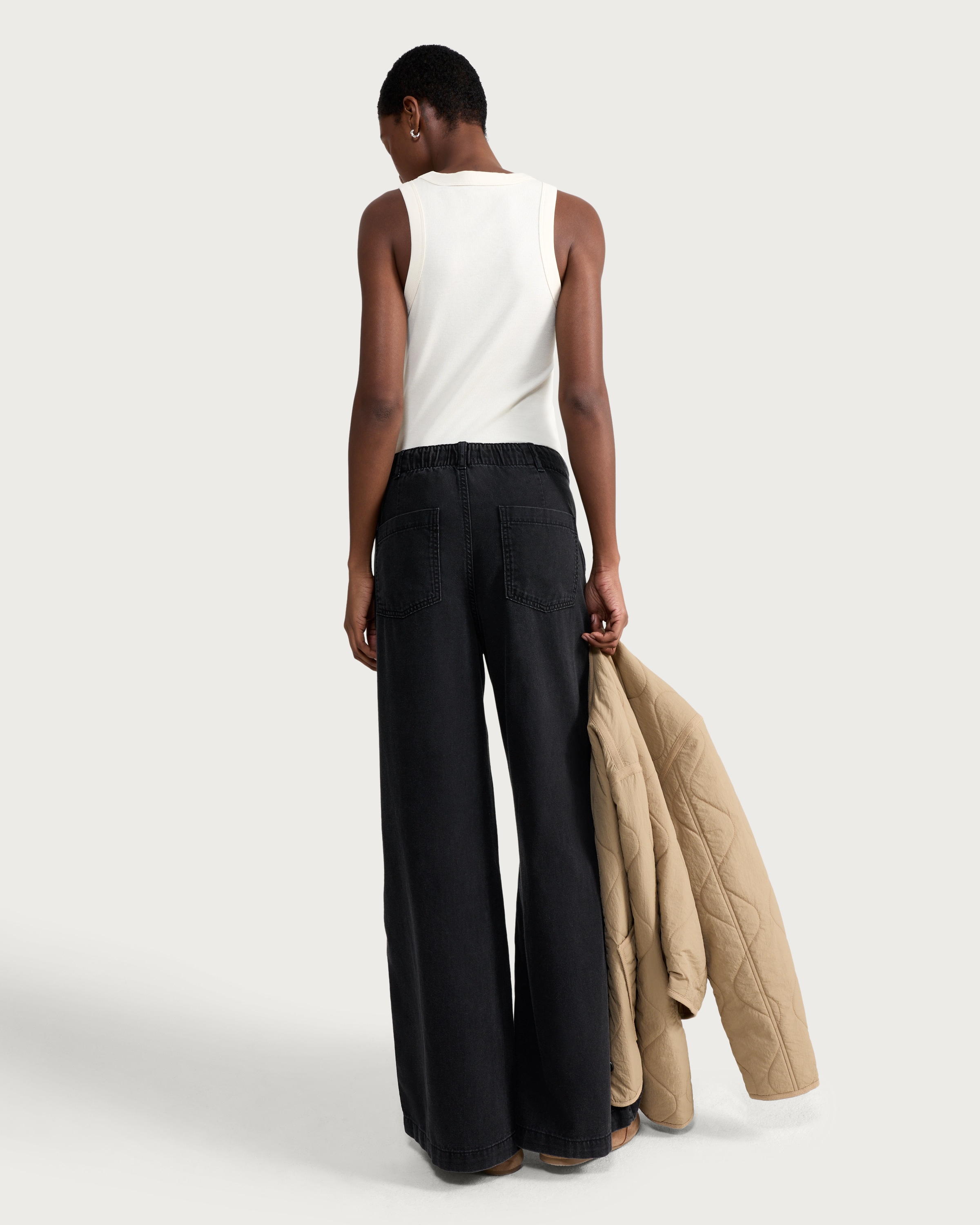 F&F High Rise Wide Leg Drawstring Jeans in Black thumbnail 3