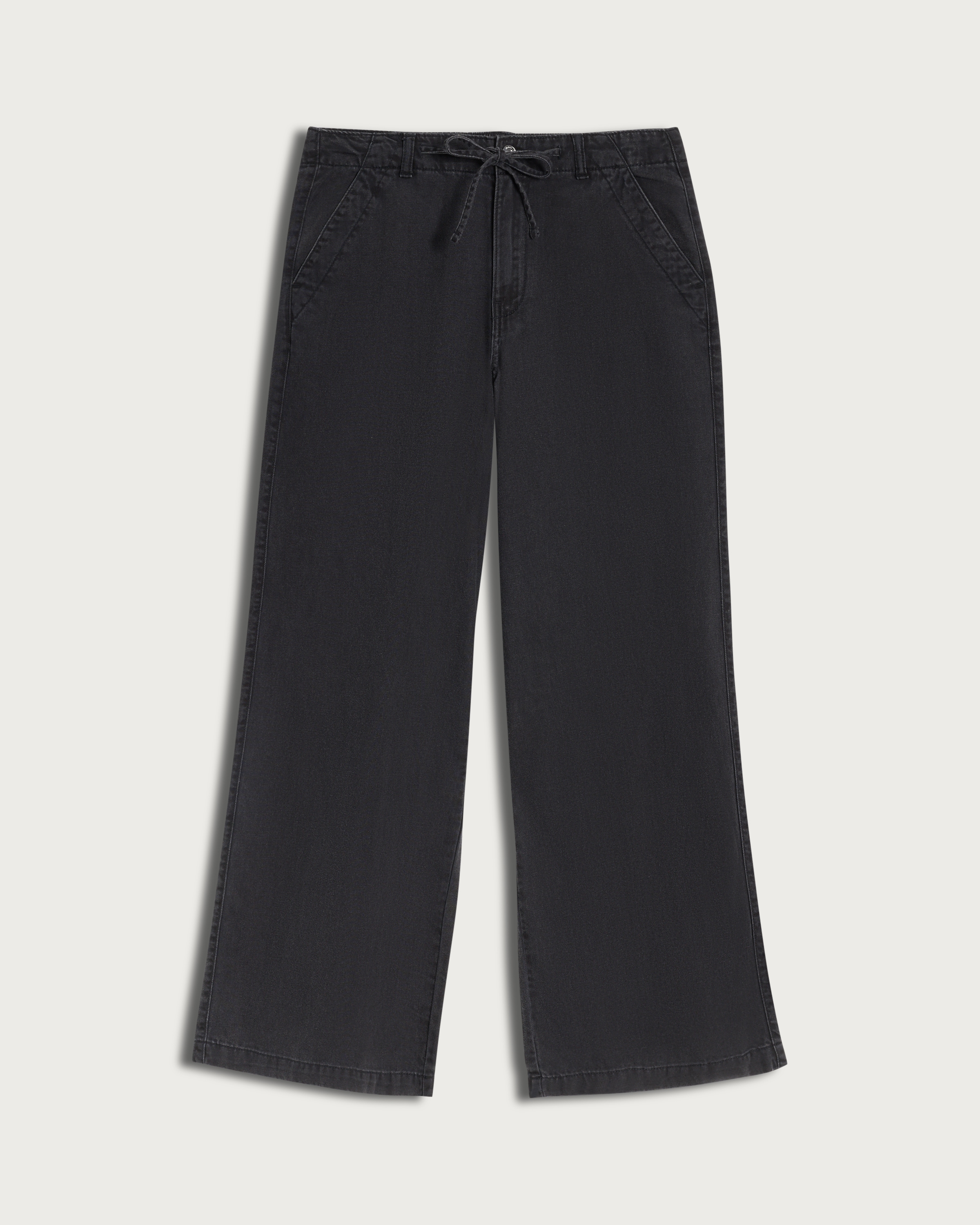 F&F High Rise Wide Leg Drawstring Jeans in Black thumbnail 4