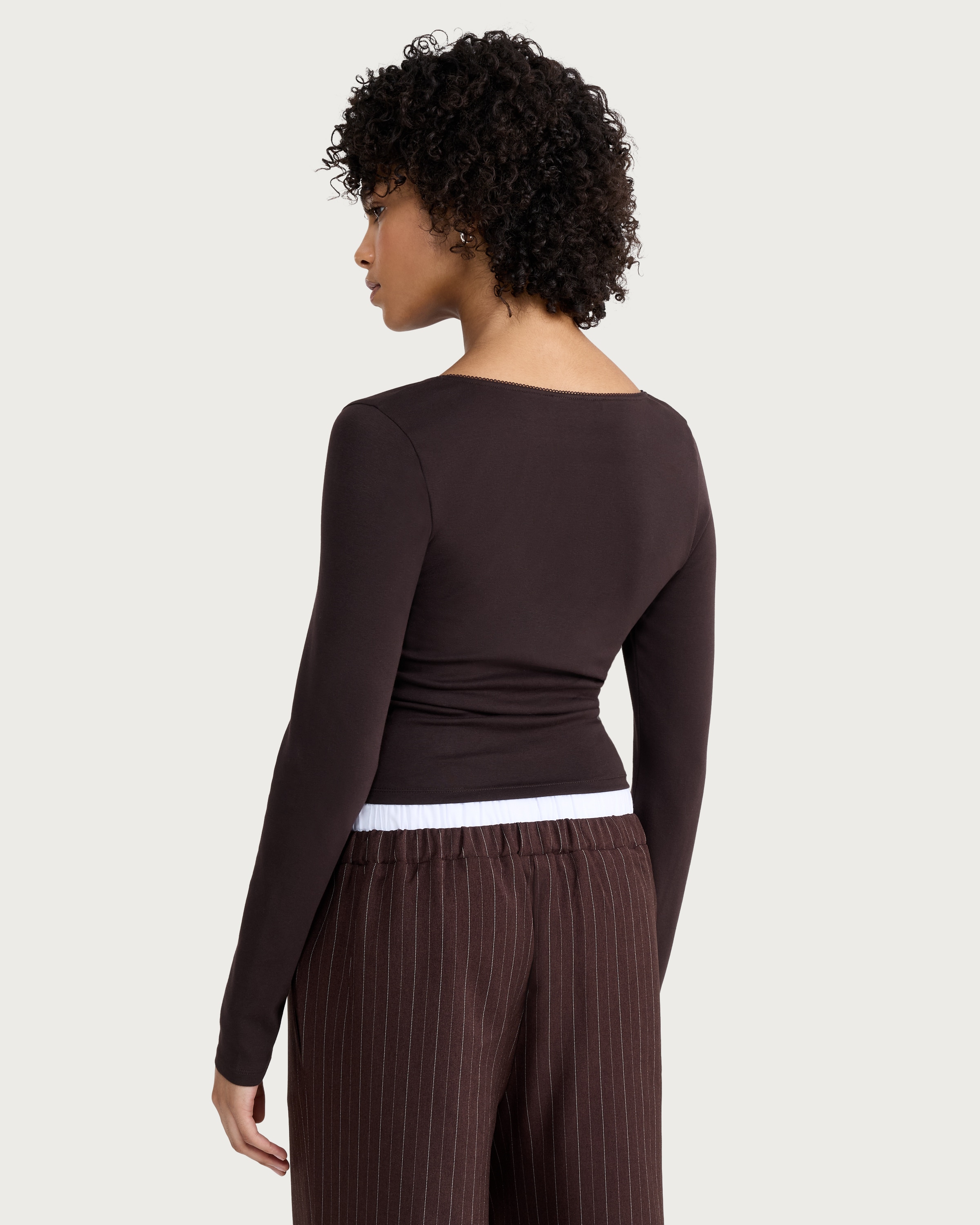 OH ME OH MY Cotton Rich Ruched Side Long Sleeved Top in Chocolate thumbnail 3