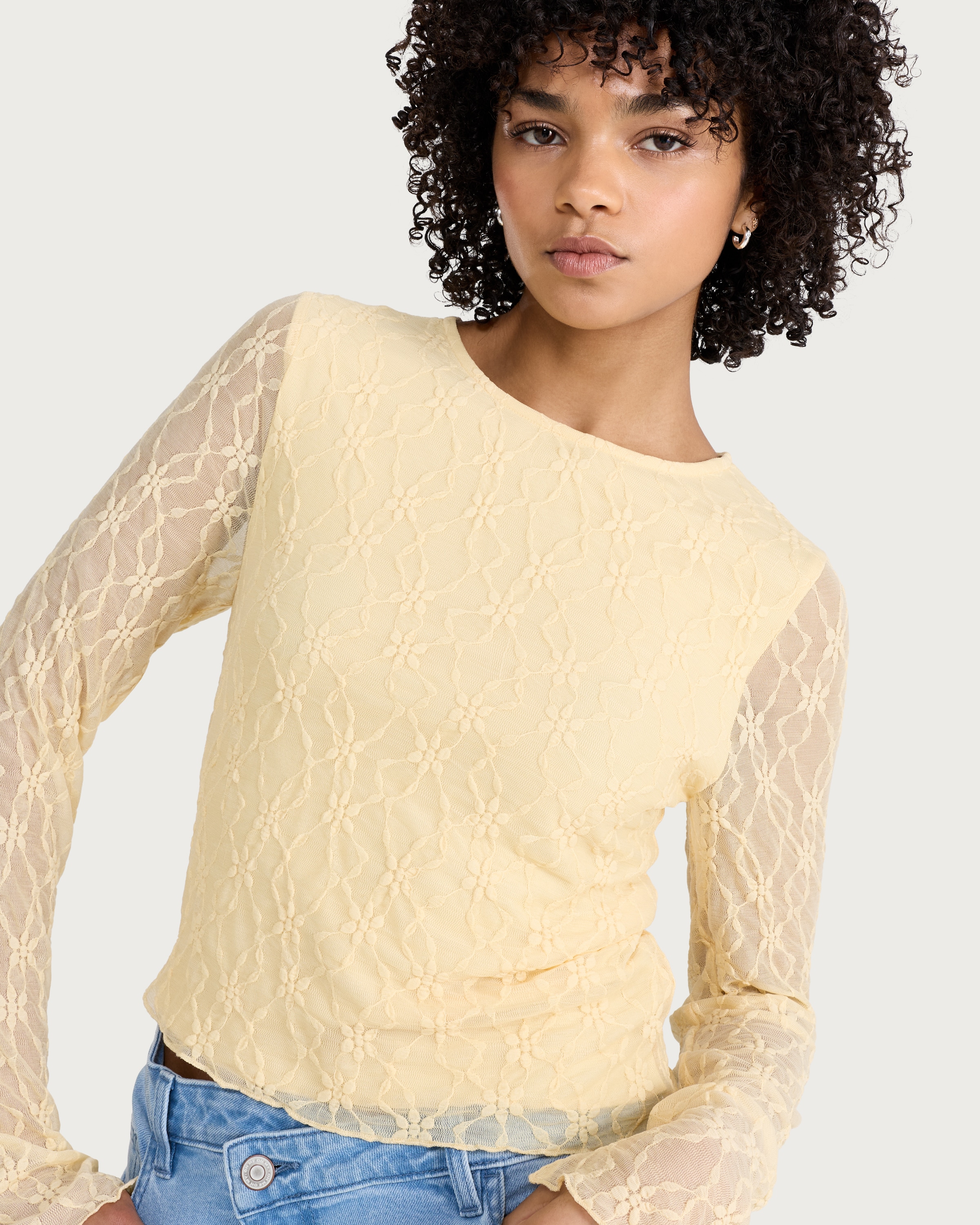OH ME OH MY Floral Lace Long Sleeved Top in Yellow