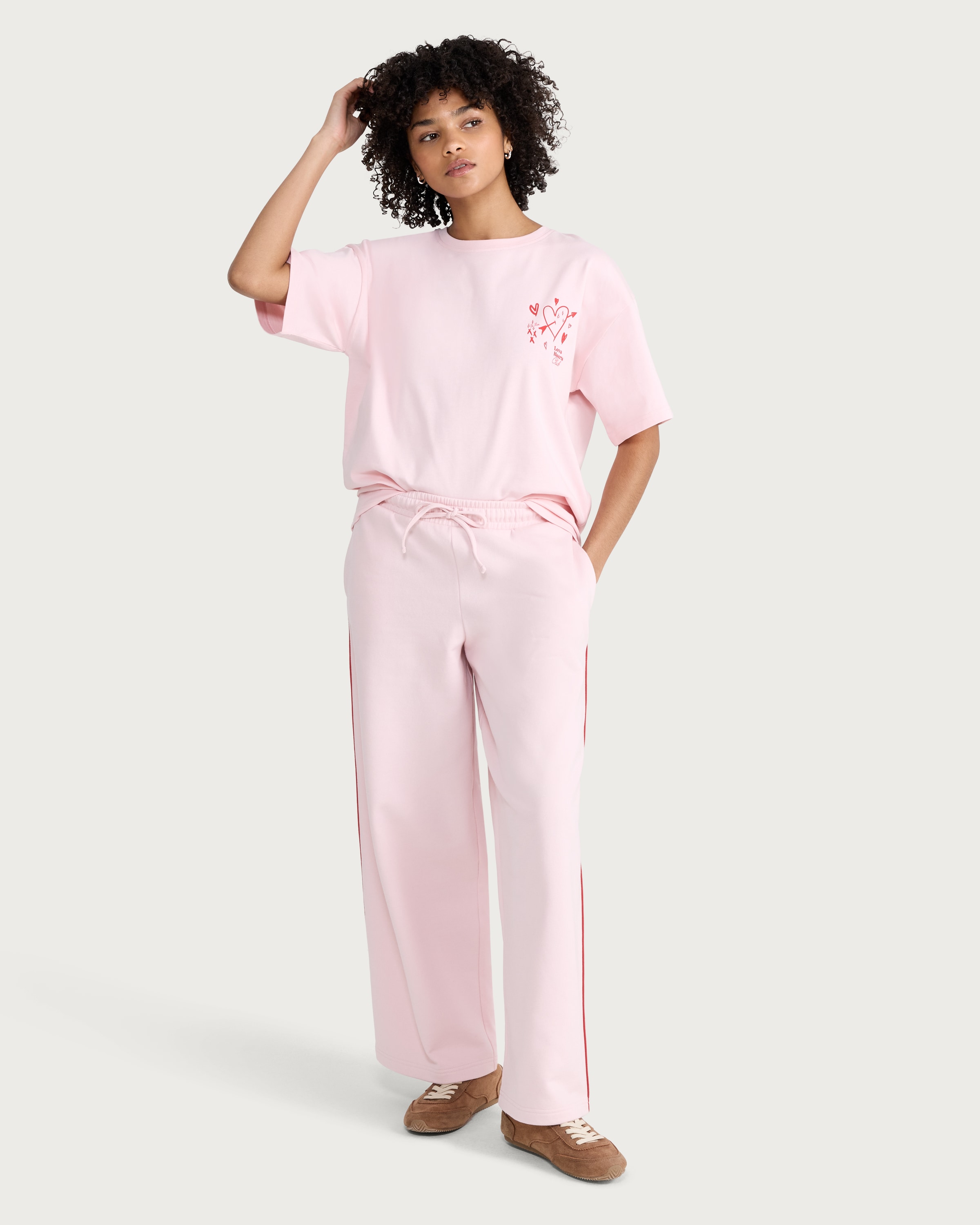 OH ME OH MY Pure Cotton Love Conquers All Oversized Fit T-Shirt in Pink thumbnail 2