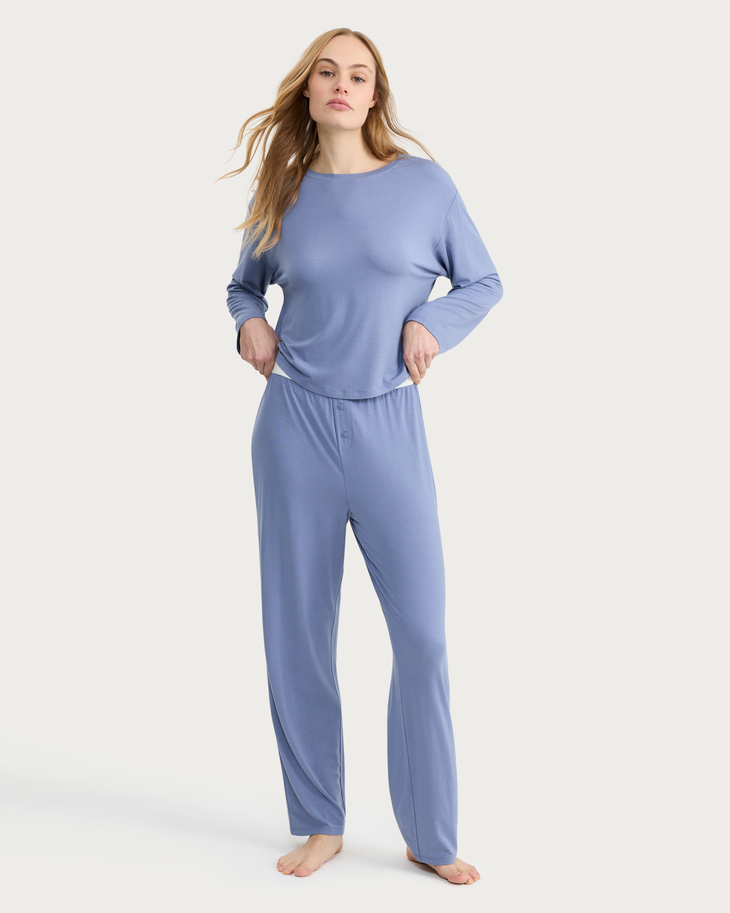 F&F CoolEase™ Modal Rich Wide Leg Pyjama Bottoms in Blue