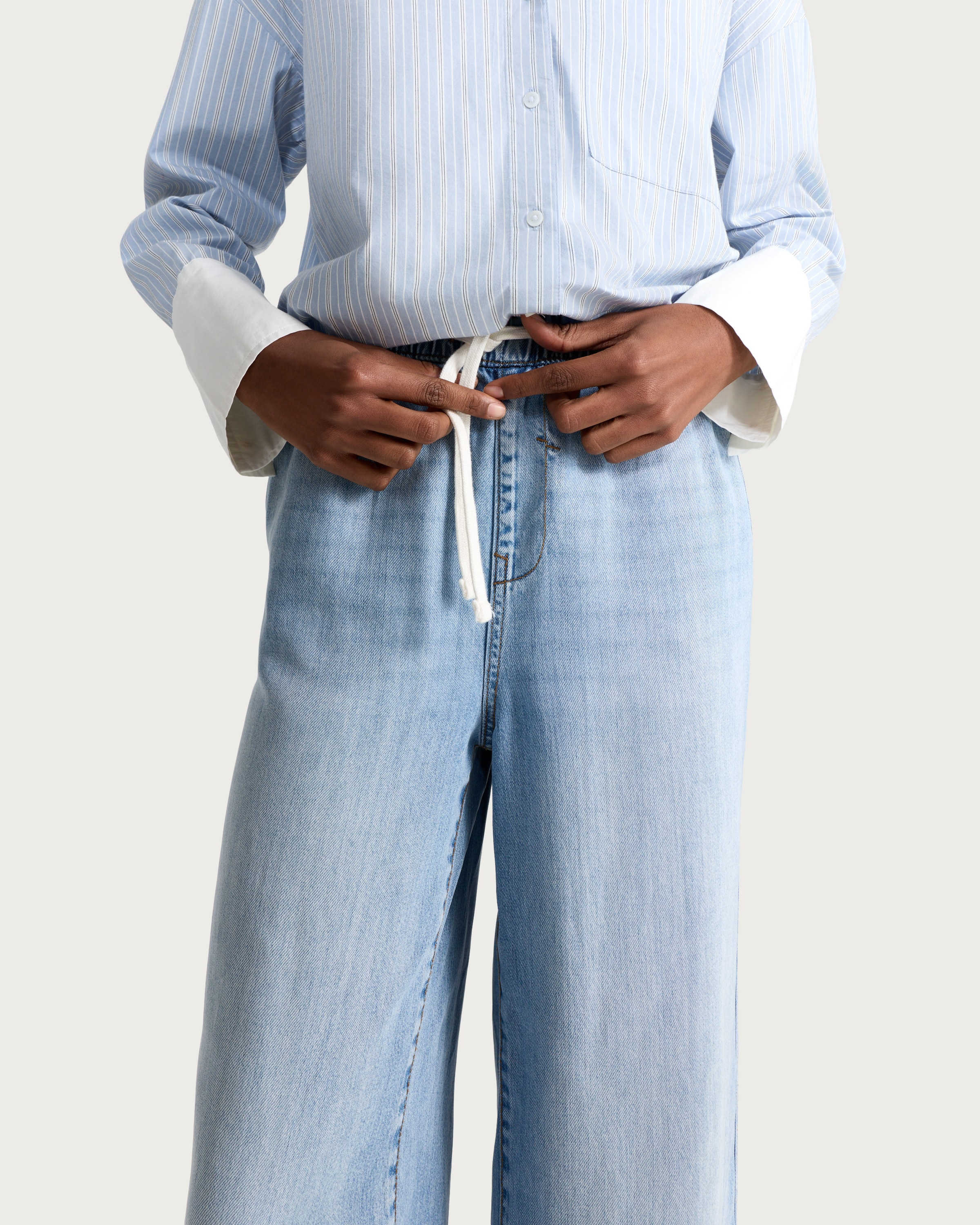 The F&F Edit Pure Lyocell High Rise Wide Leg Drawstring Jeans in Blue thumbnail 2