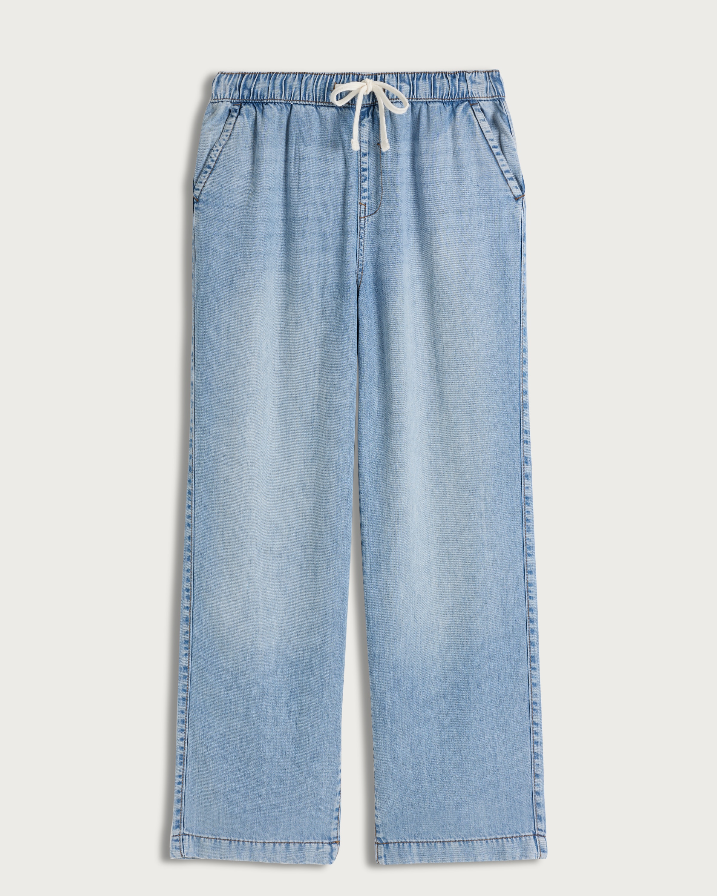 The F&F Edit Pure Lyocell High Rise Wide Leg Drawstring Jeans in Blue thumbnail 4