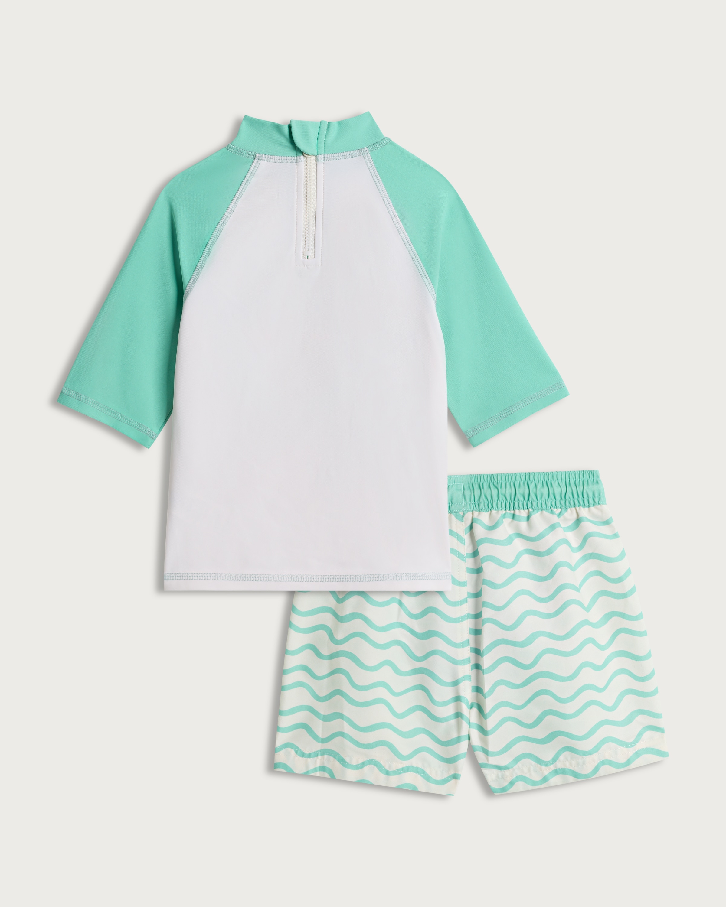F&F Boys 2-Piece Summer Vacation Time Rash Vest and Swim Shorts Set in Green thumbnail 2