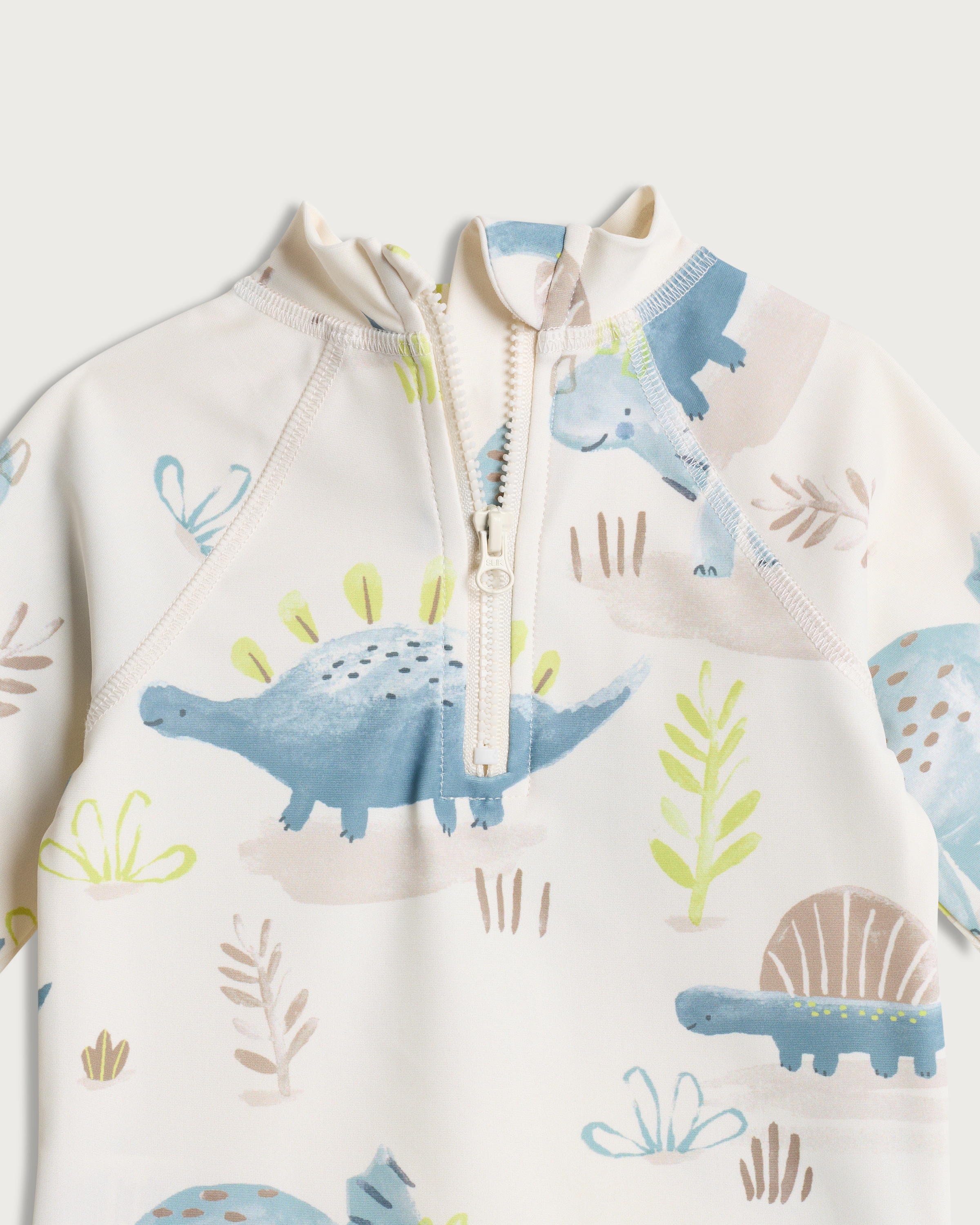 F&F Baby 2-Piece Dinosaur Print Rash Vest and Swim Shorts Set in Cream thumbnail 3