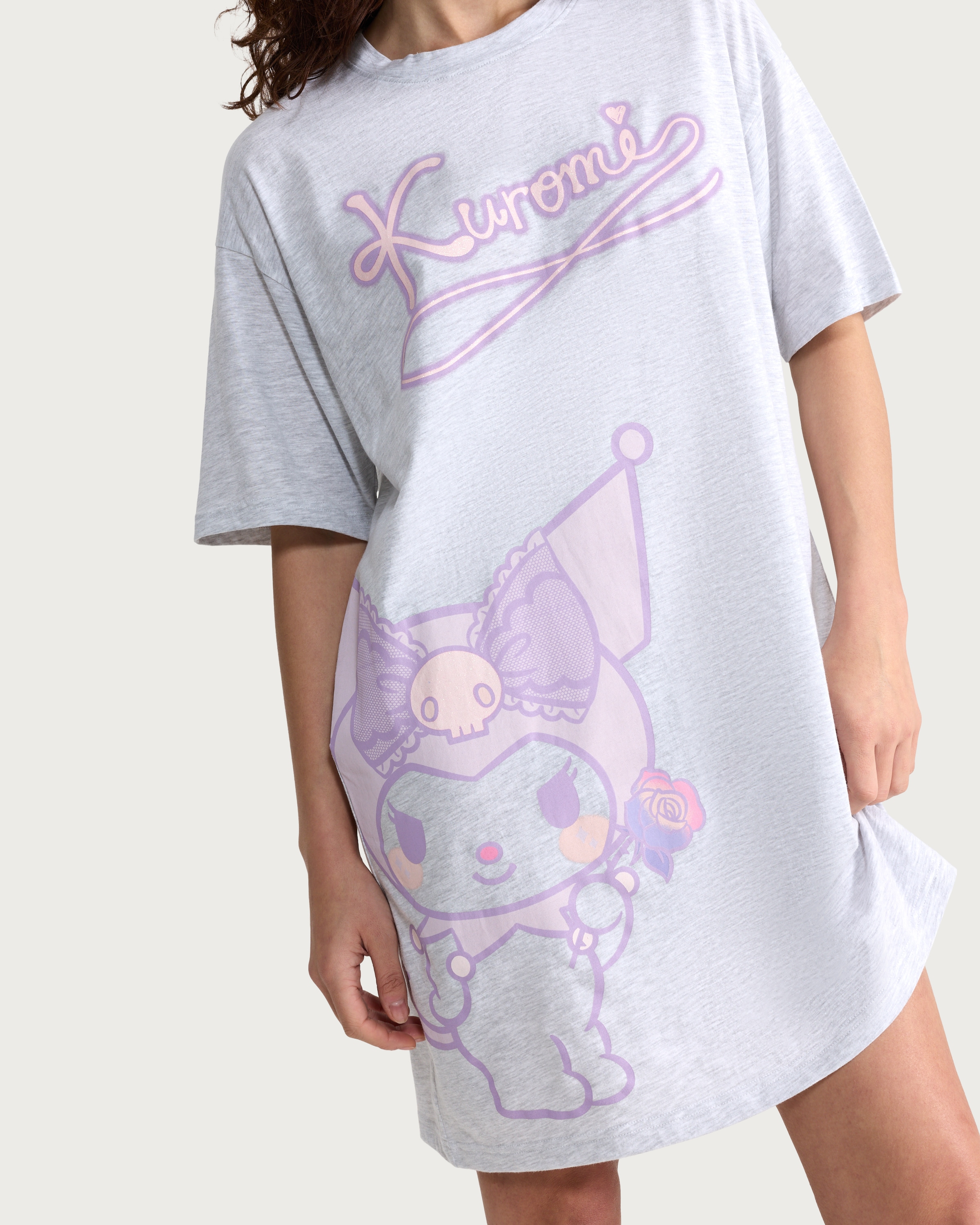 Kuromi Print Cotton Rich Nightdress in Grey