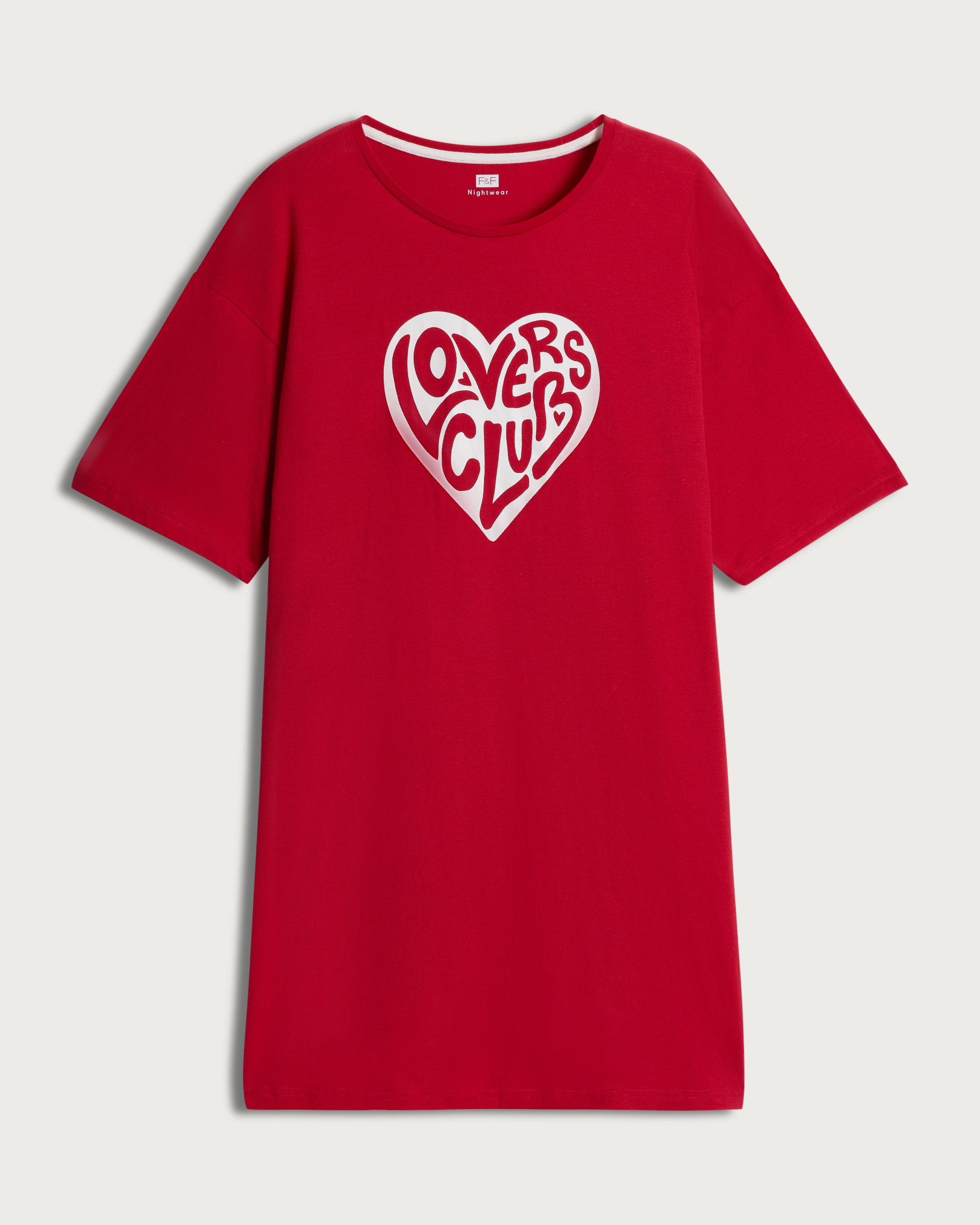 F&F Pure Cotton Lovers Club Heart Print Nightdress in Multi Red thumbnail 4