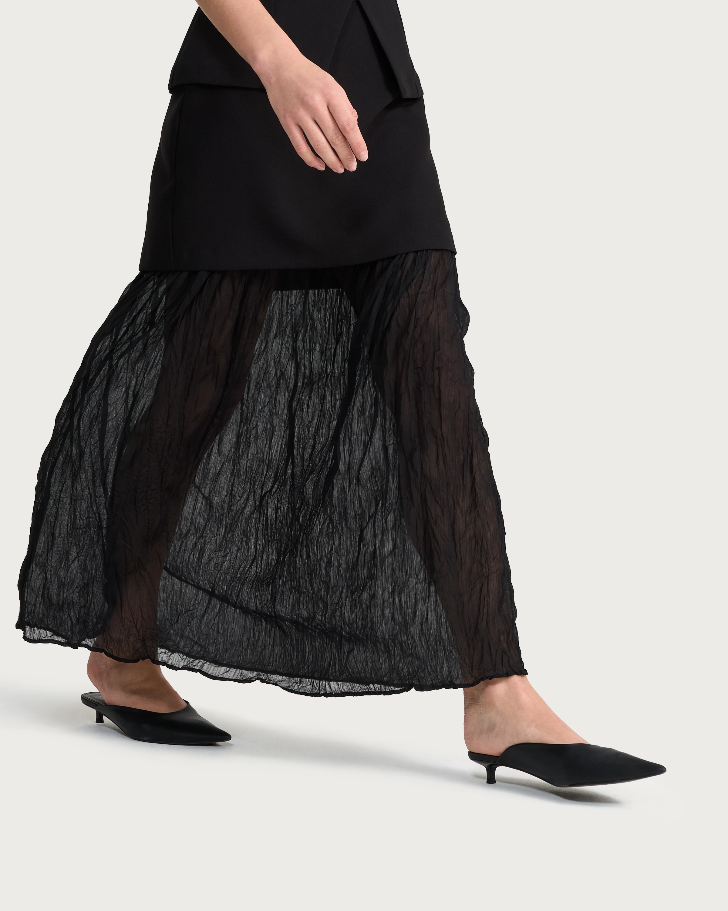 F&F Crinkle Textured Layered Co-ord Midi Skirt in Black