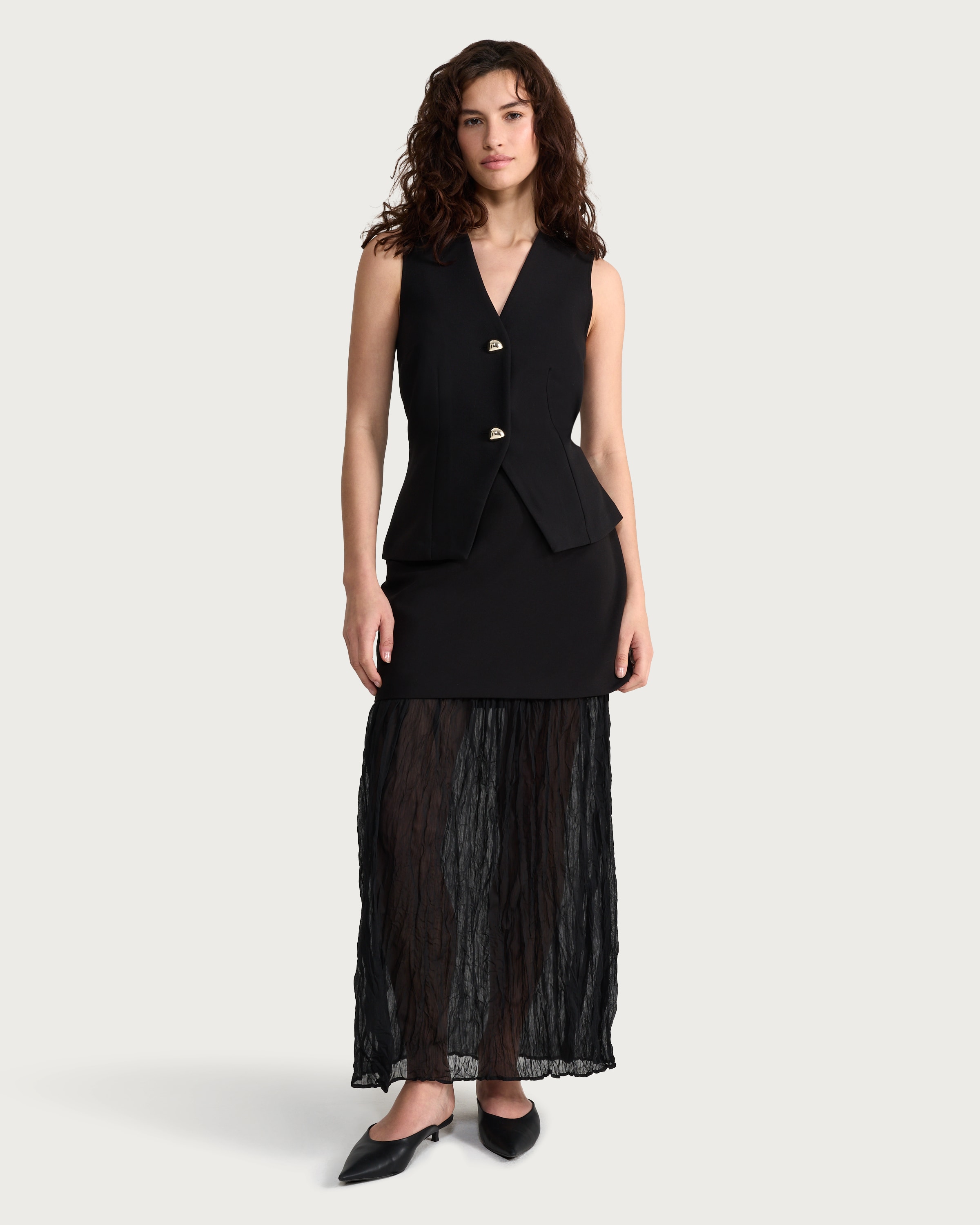 F&F Crinkle Textured Layered Co-ord Midi Skirt in Black thumbnail 2