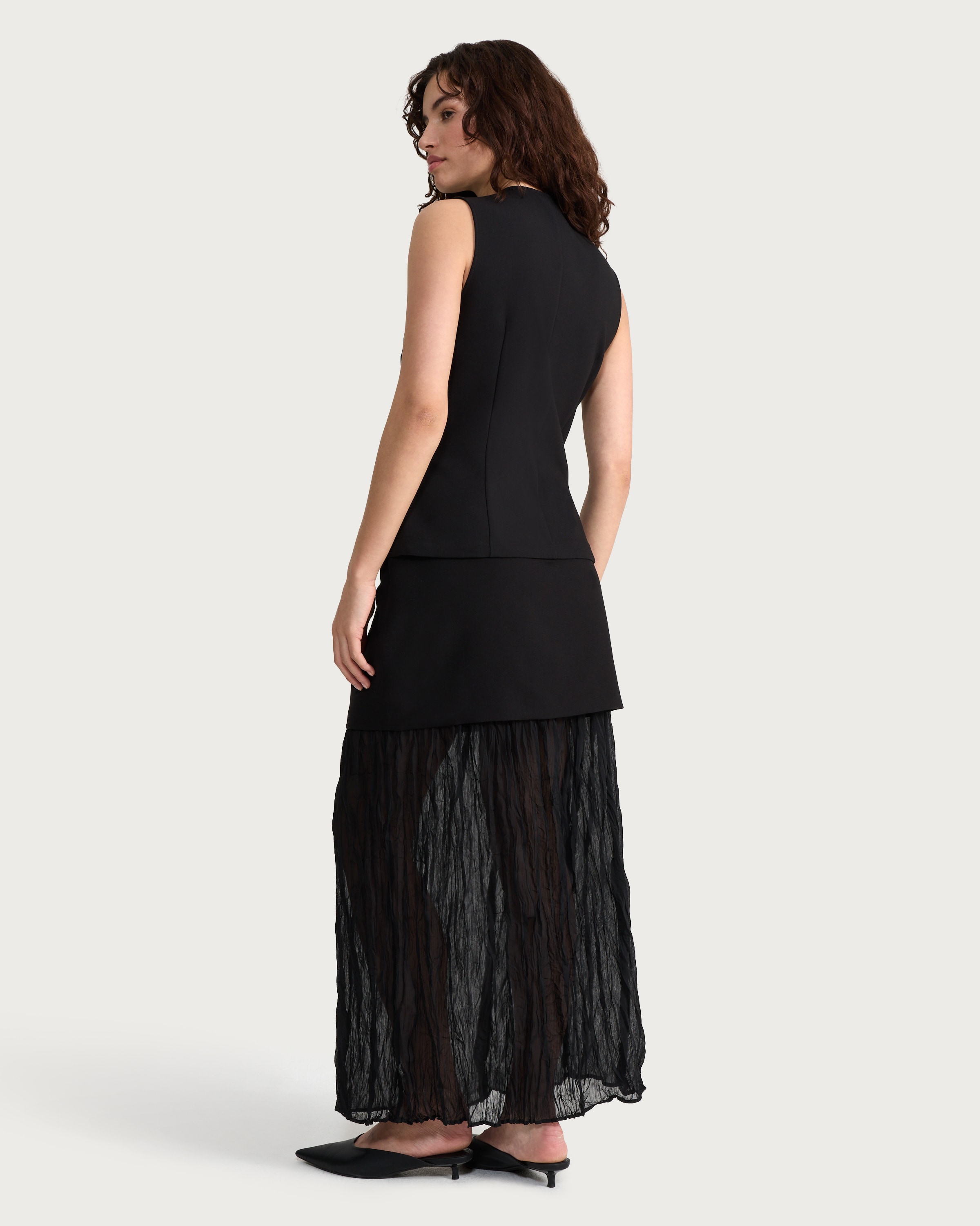 F&F Crinkle Textured Layered Co-ord Midi Skirt in Black thumbnail 3