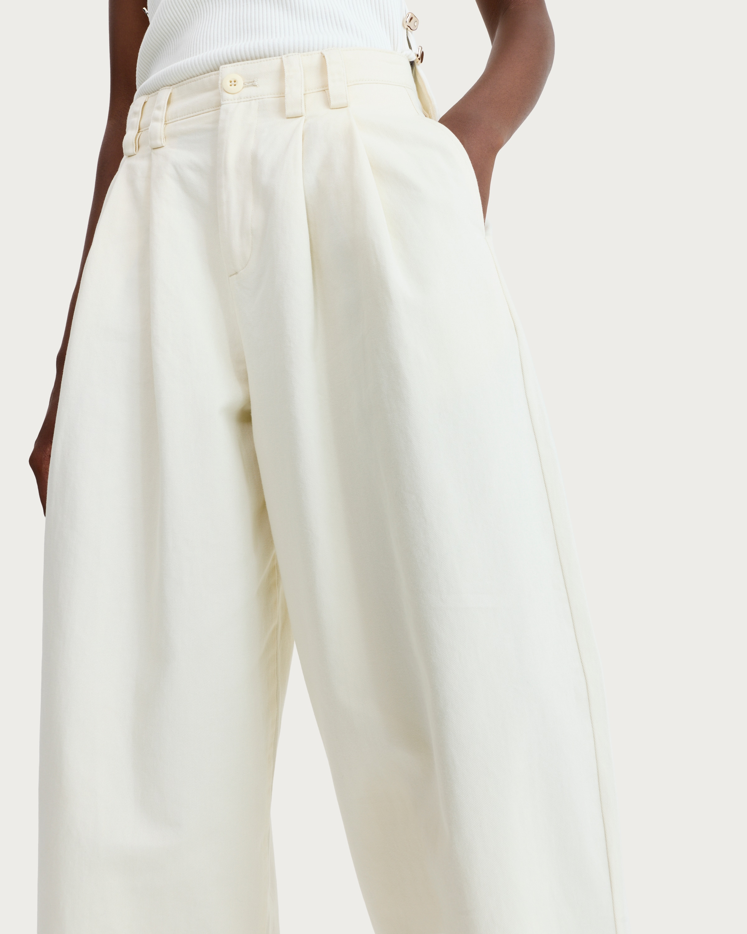 F&F Pure Cotton Pleated High Rise Wide Leg Trousers in Yellow