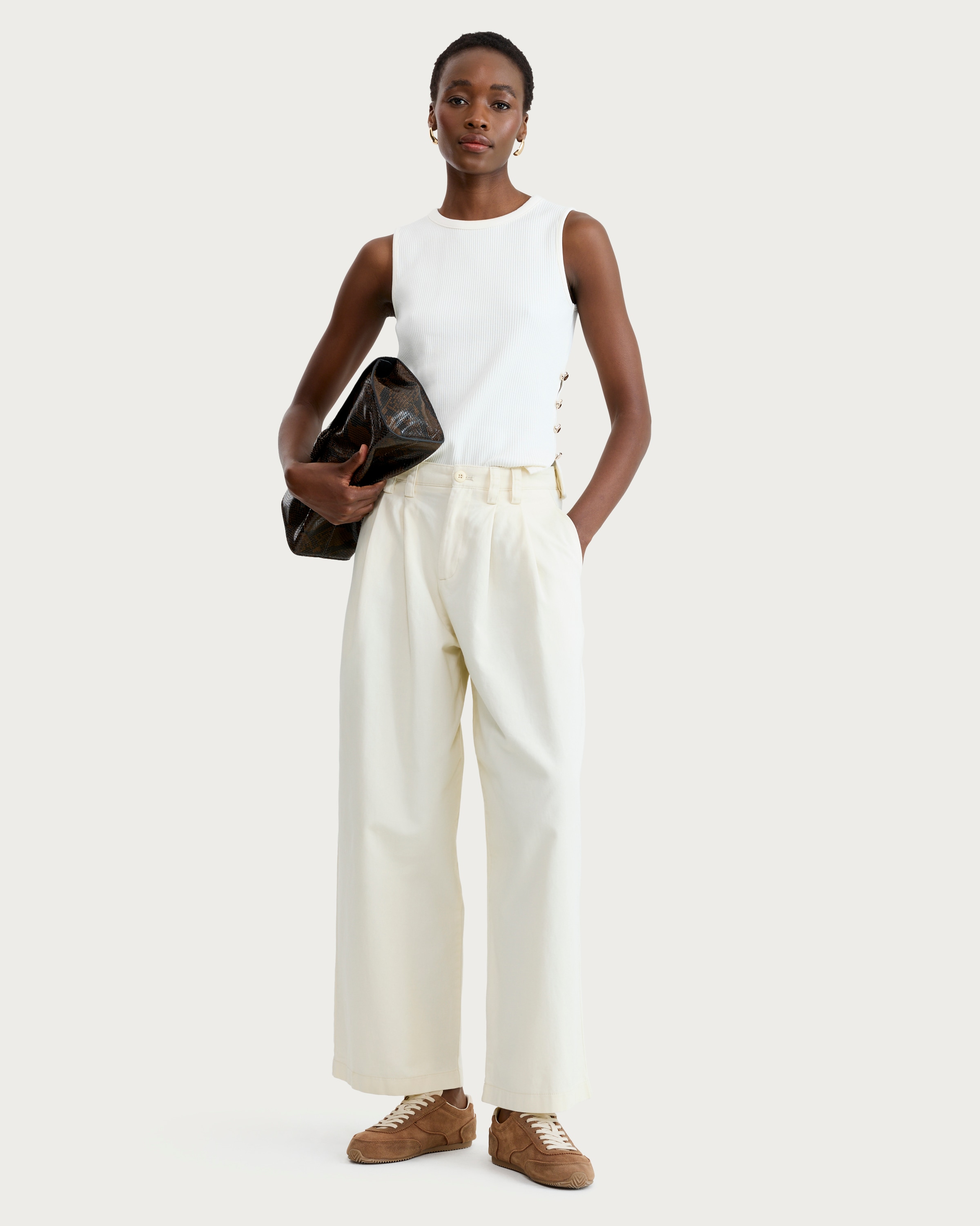 F&F Pure Cotton Pleated High Rise Wide Leg Trousers in Yellow thumbnail 2