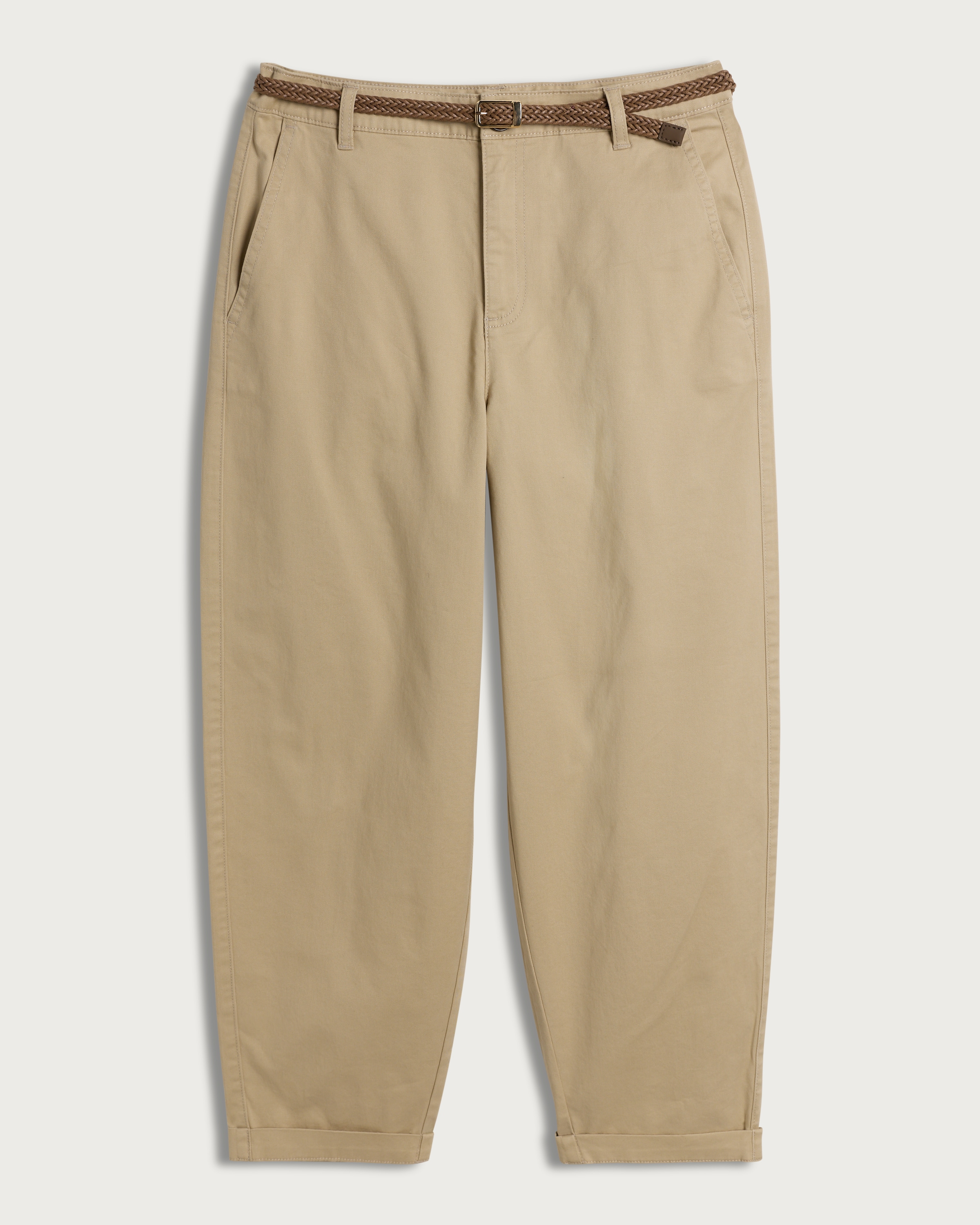 F&F Mid Rise Belted Tapered Chino Trousers in Stone