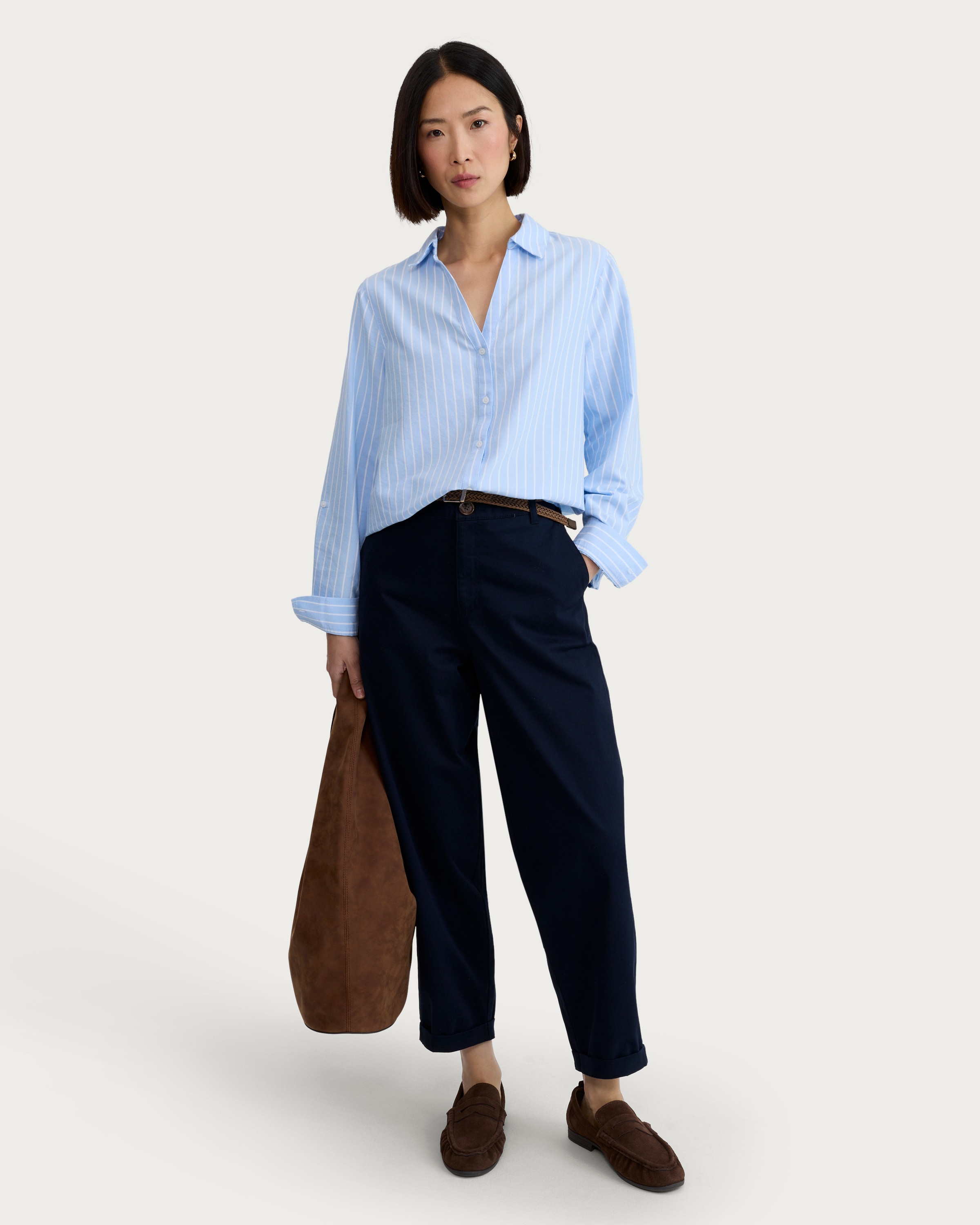 F&F Cotton Rich Belted Tapered Mid Rise Chino Trousers in Navy thumbnail 2